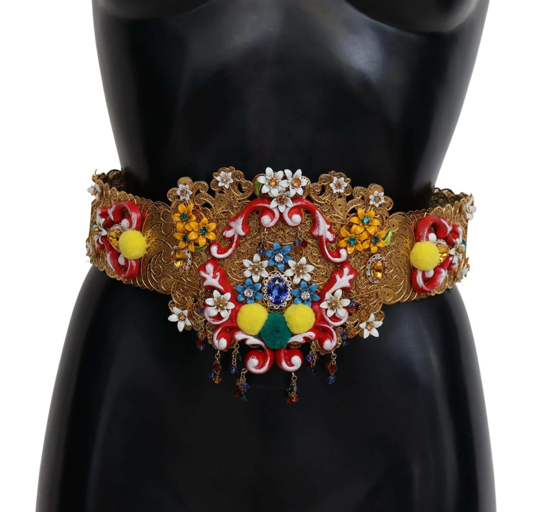 Dolce & Gabbana Embellished Floral Crystal Wide Waist Carretto Belt | Regal Royce