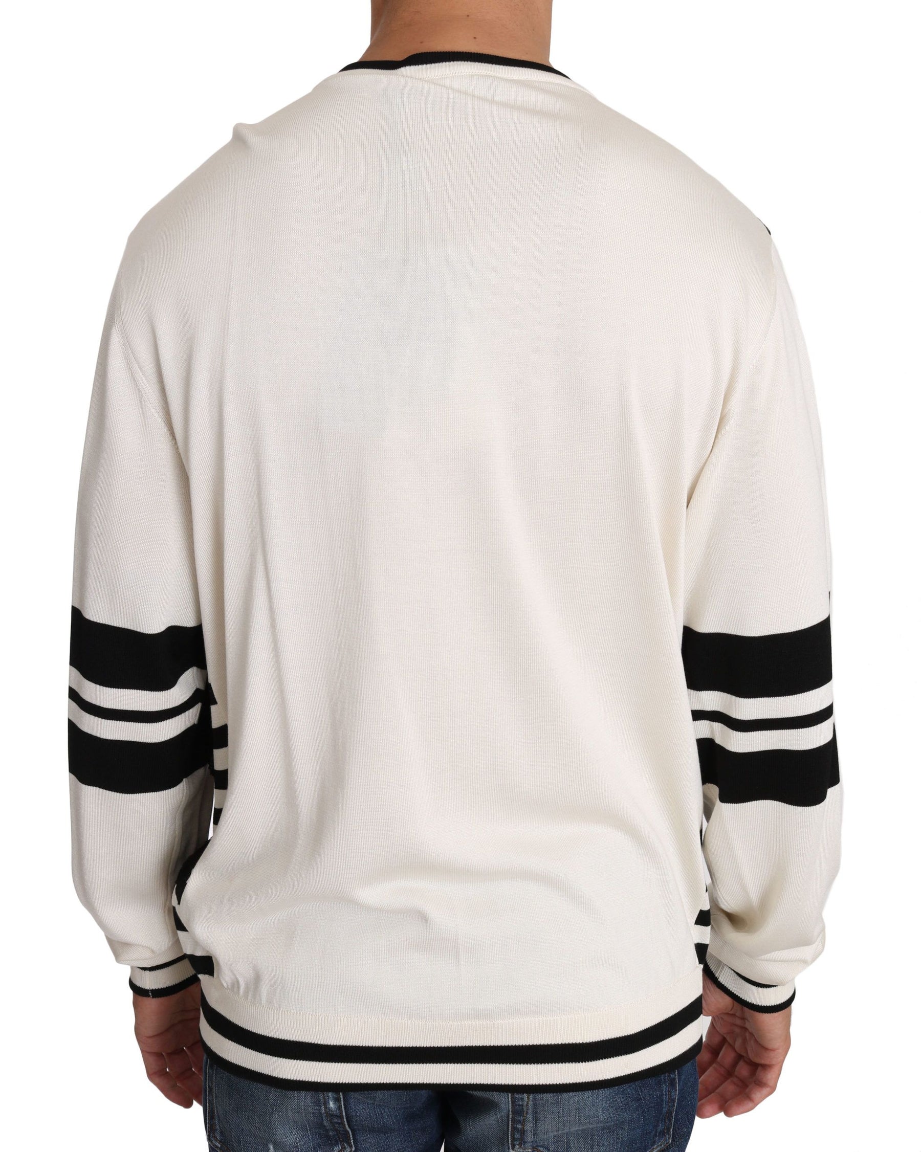 Dolce & Gabbana White Jazz Sequined Guitar Pullover Top Sweater | Regal Royce