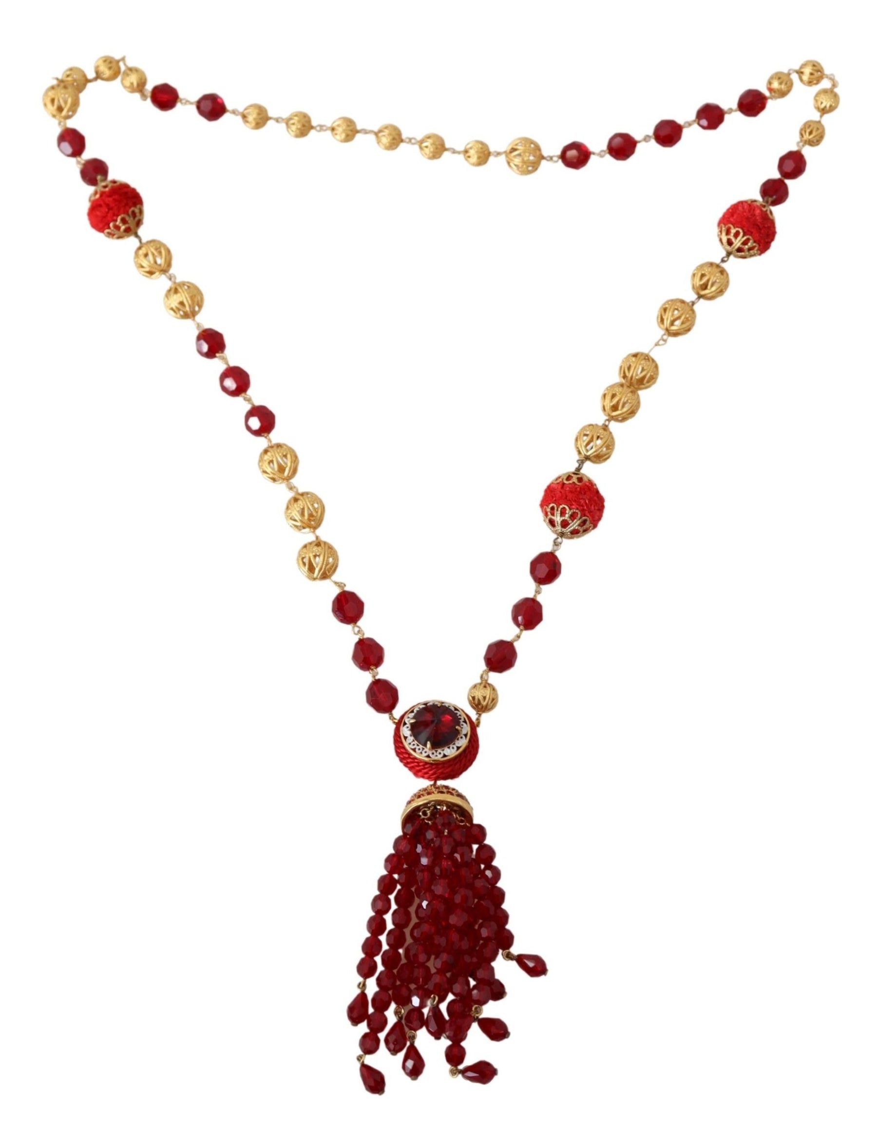 Dolce & Gabbana Gold Tone Brass Red Crystals Pendant Opera Chain  Necklace | Regal Royce