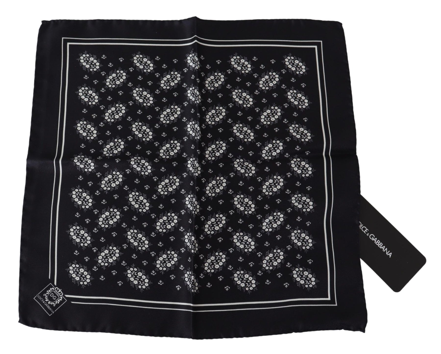 Dolce & Gabbana Black Patterned Square Scarf  Silk  Handkerchief | Regal Royce