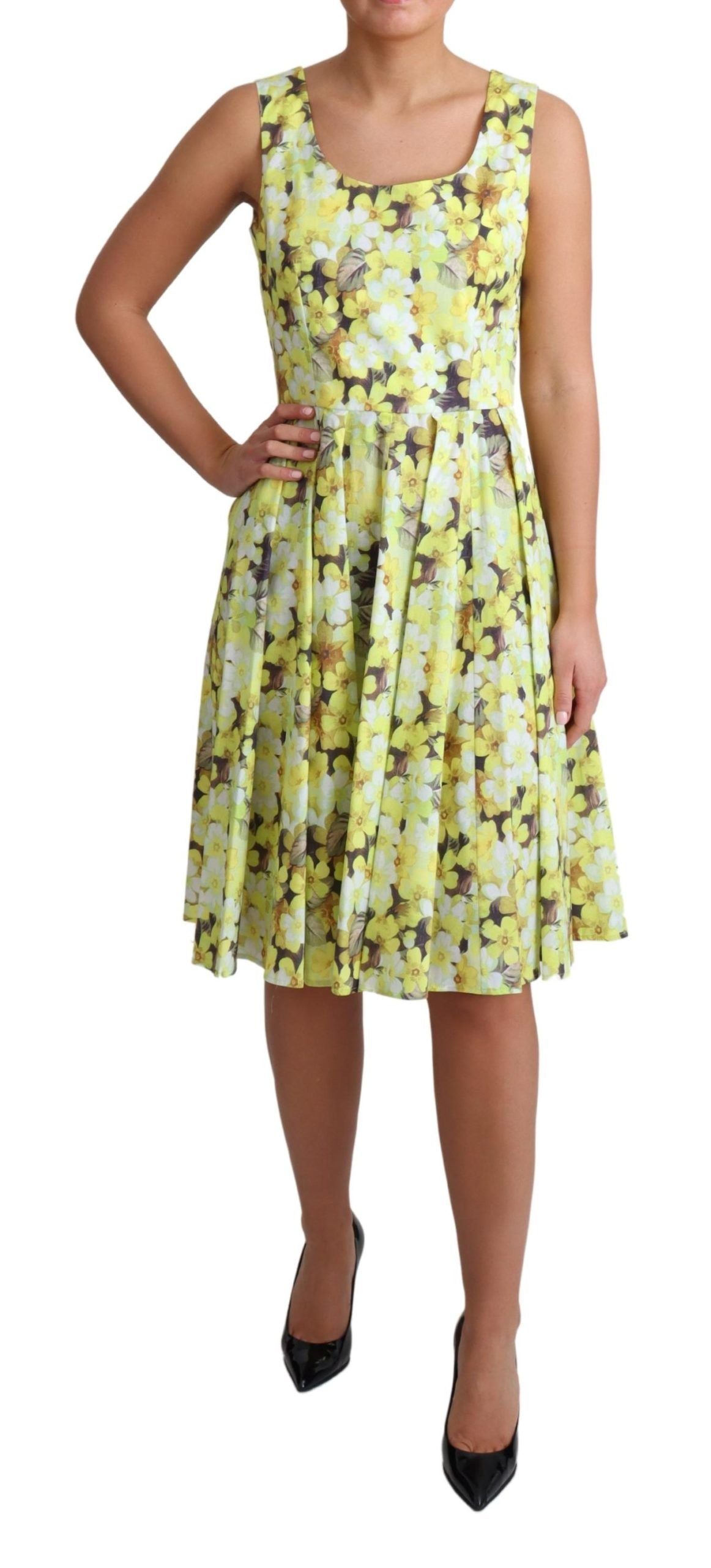 Dolce & Gabbana Yellow Floral Cotton Stretch Gown Dress | Regal Royce