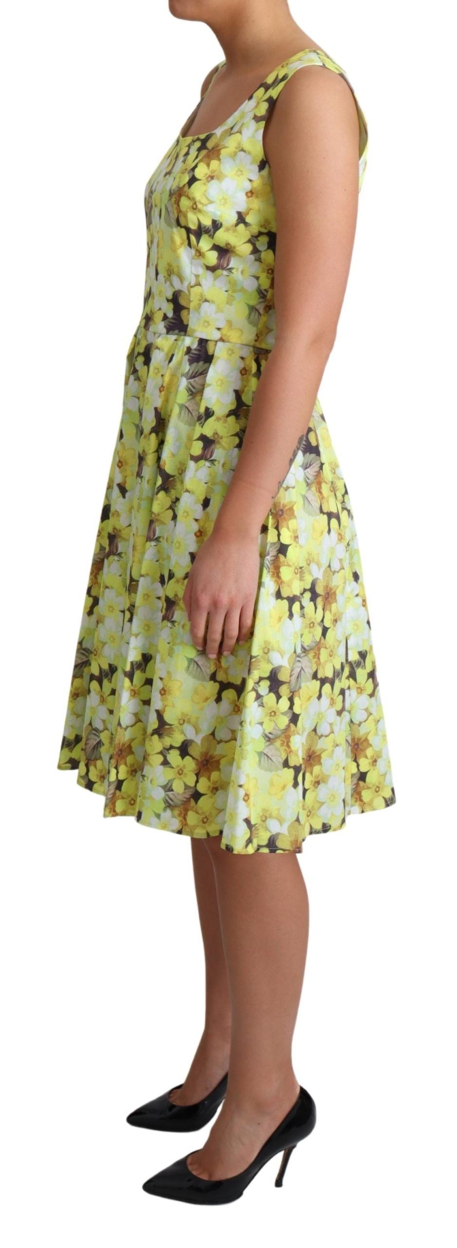 Dolce & Gabbana Yellow Floral Cotton Stretch Gown Dress | Regal Royce