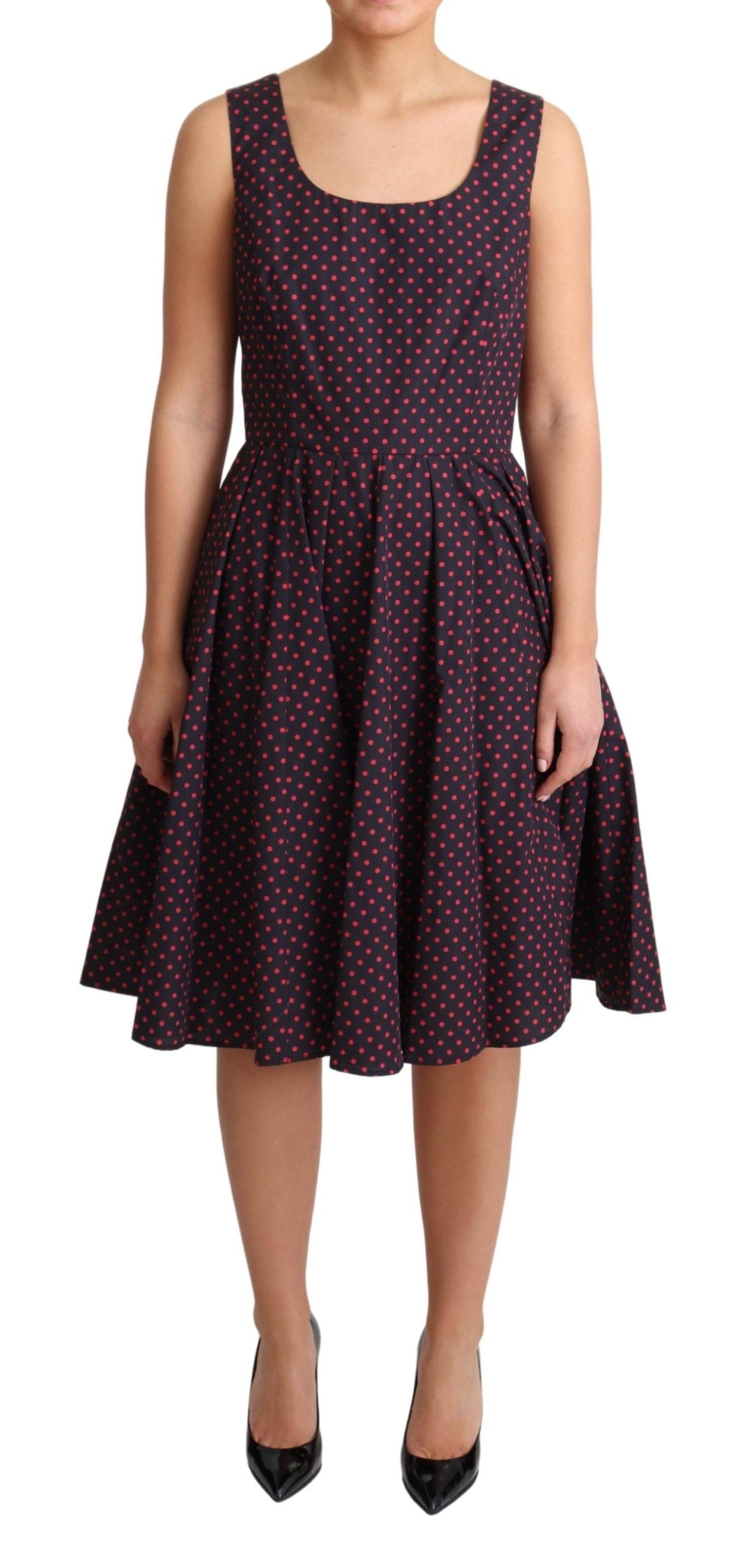 Dolce & Gabbana Red Blue Polka Cotton A-Line Gown Dress | Regal Royce