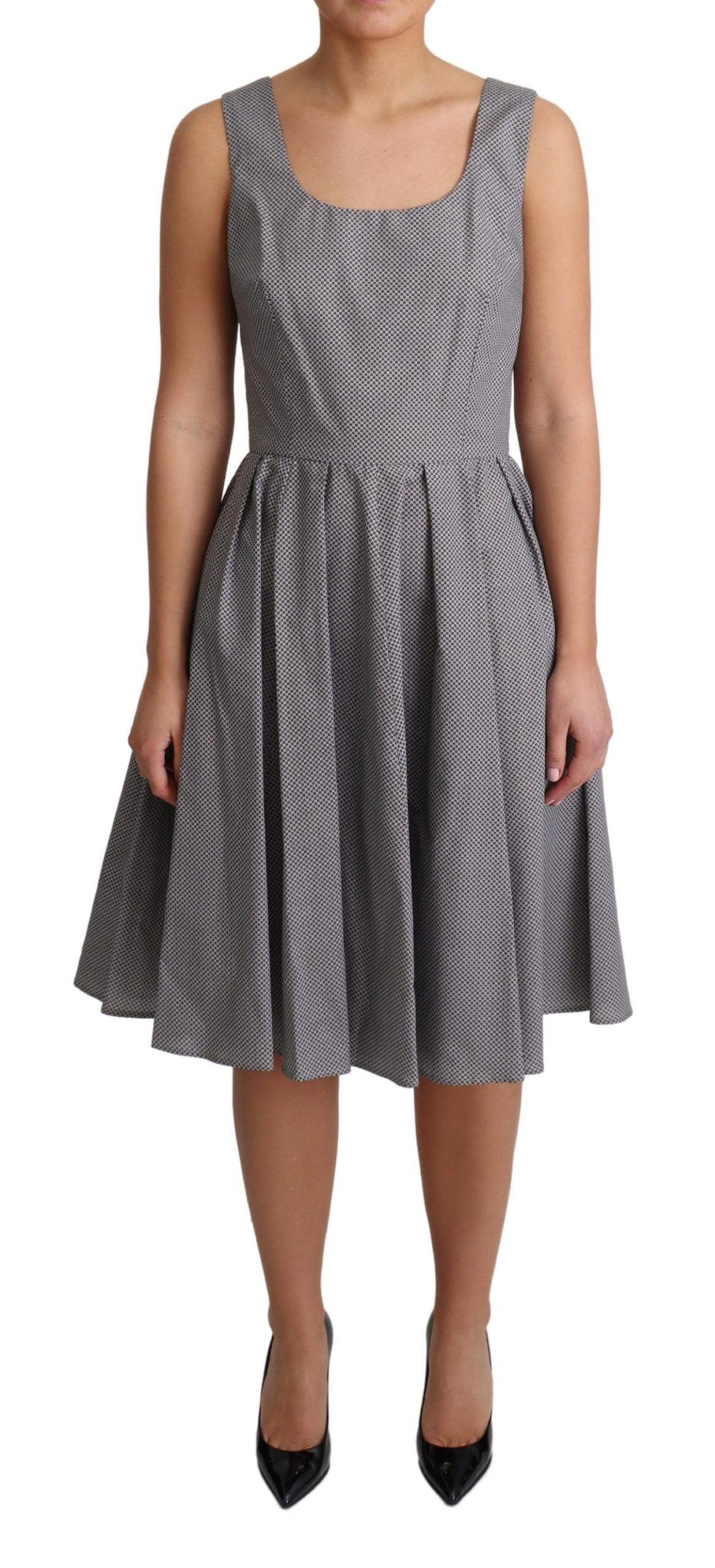 Dolce & Gabbana Blue Beige Geometric Cotton A-Line Dress | Regal Royce