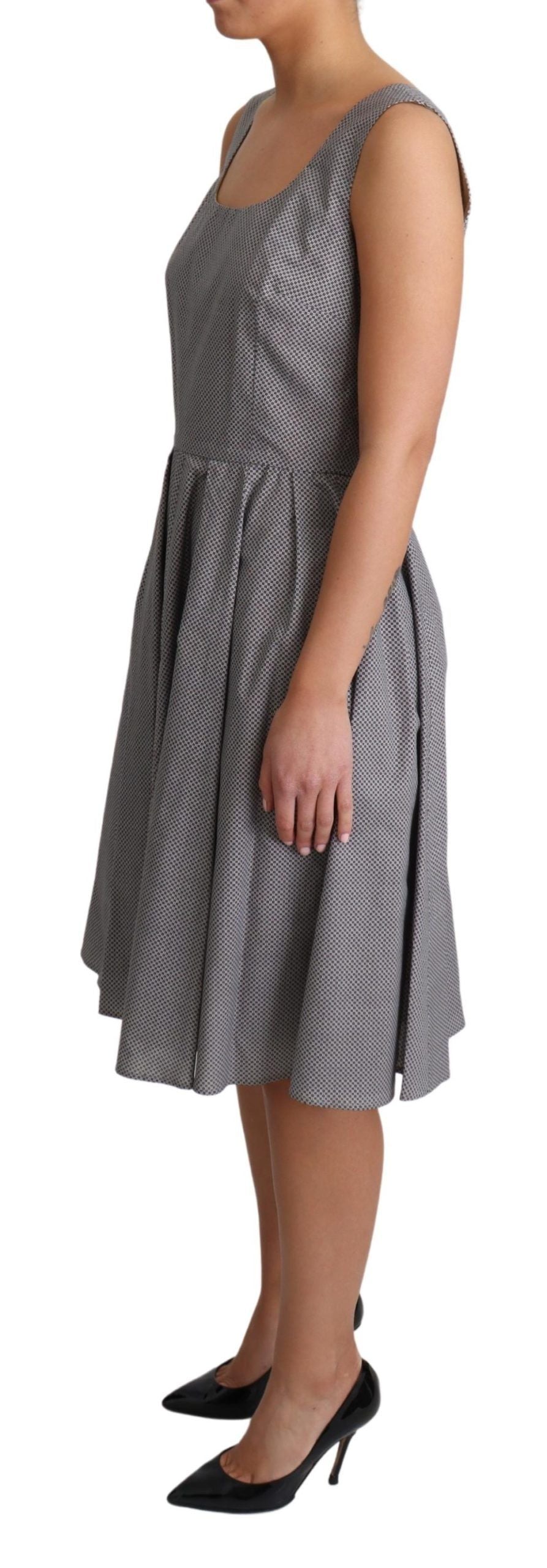 Dolce & Gabbana Blue Beige Geometric Cotton A-Line Dress | Regal Royce