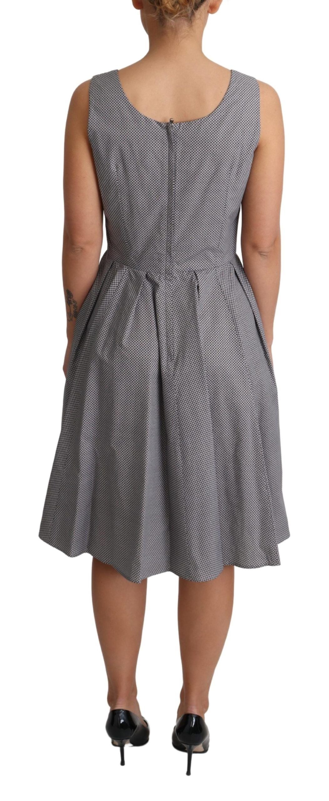 Dolce & Gabbana Blue Beige Geometric Cotton A-Line Dress | Regal Royce