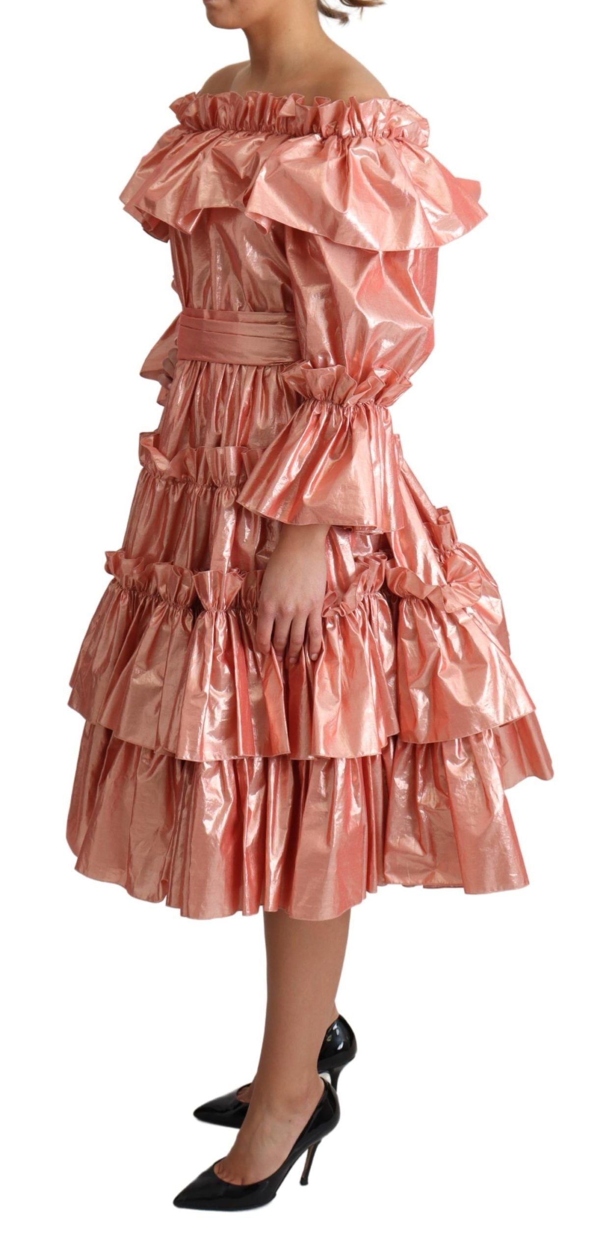 Dolce & Gabbana Pink Ruffled Dress Silk Cotton Gown Dress | Regal Royce