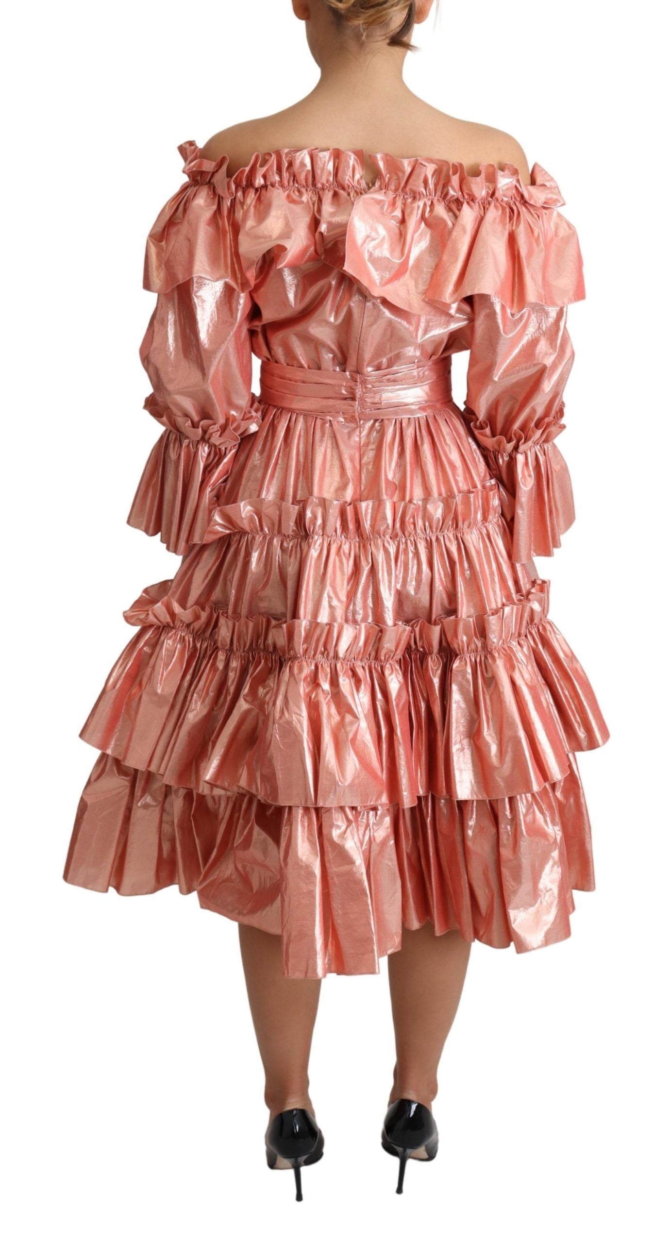 Dolce & Gabbana Pink Ruffled Dress Silk Cotton Gown Dress | Regal Royce