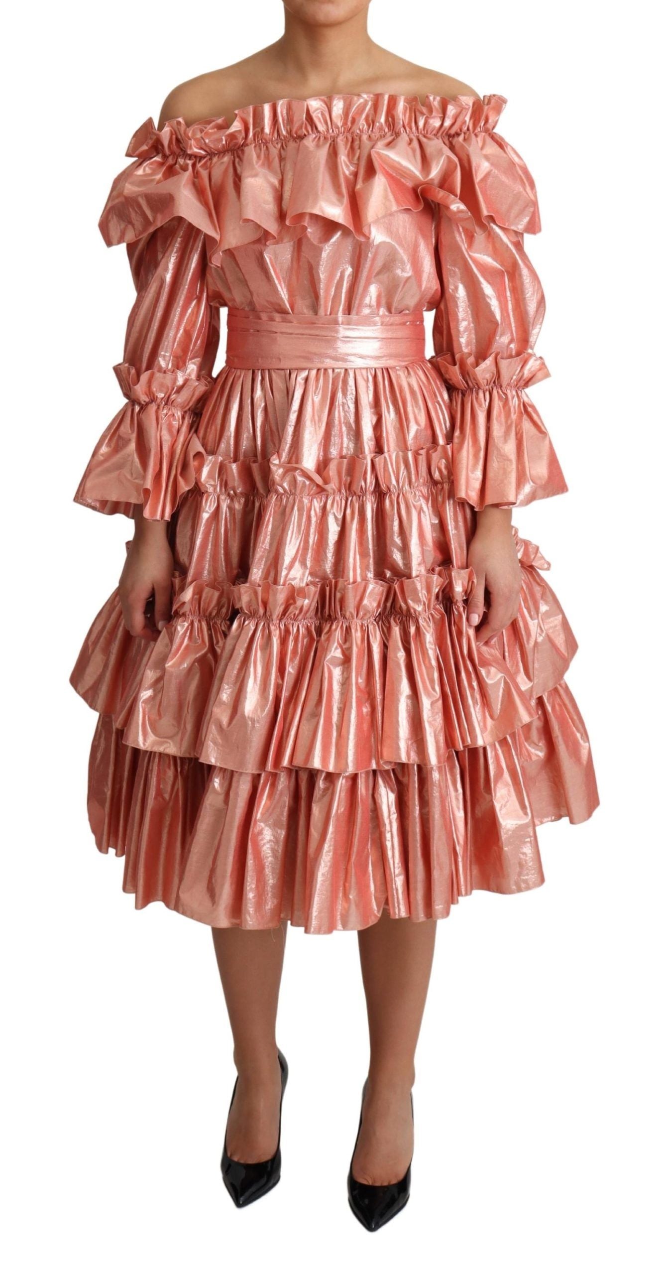 Dolce & Gabbana Pink Ruffled Dress Silk Cotton Gown Dress | Regal Royce