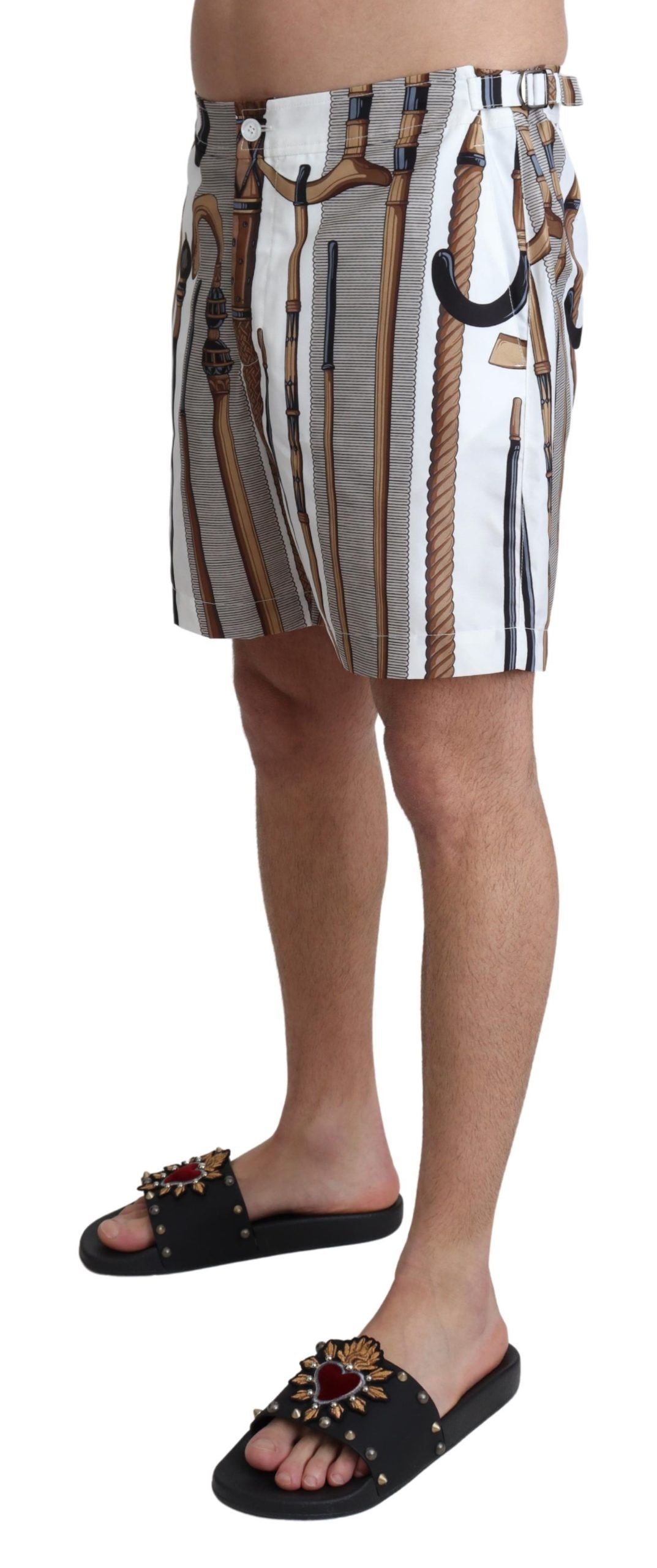 Dolce & Gabbana White Walking Stick Beachwear Shorts Swimshorts | Regal Royce