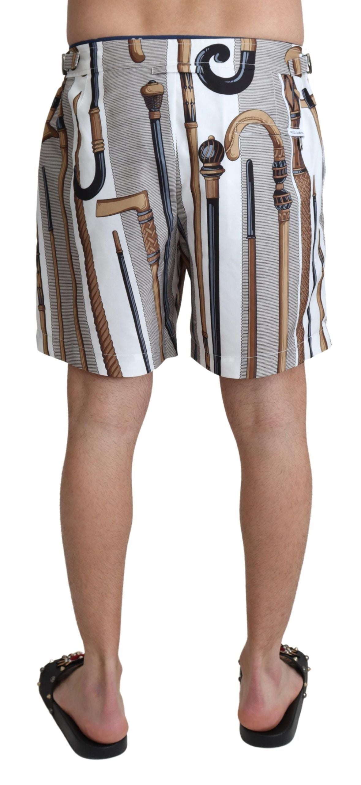 Dolce & Gabbana White Walking Stick Beachwear Shorts Swimshorts | Regal Royce