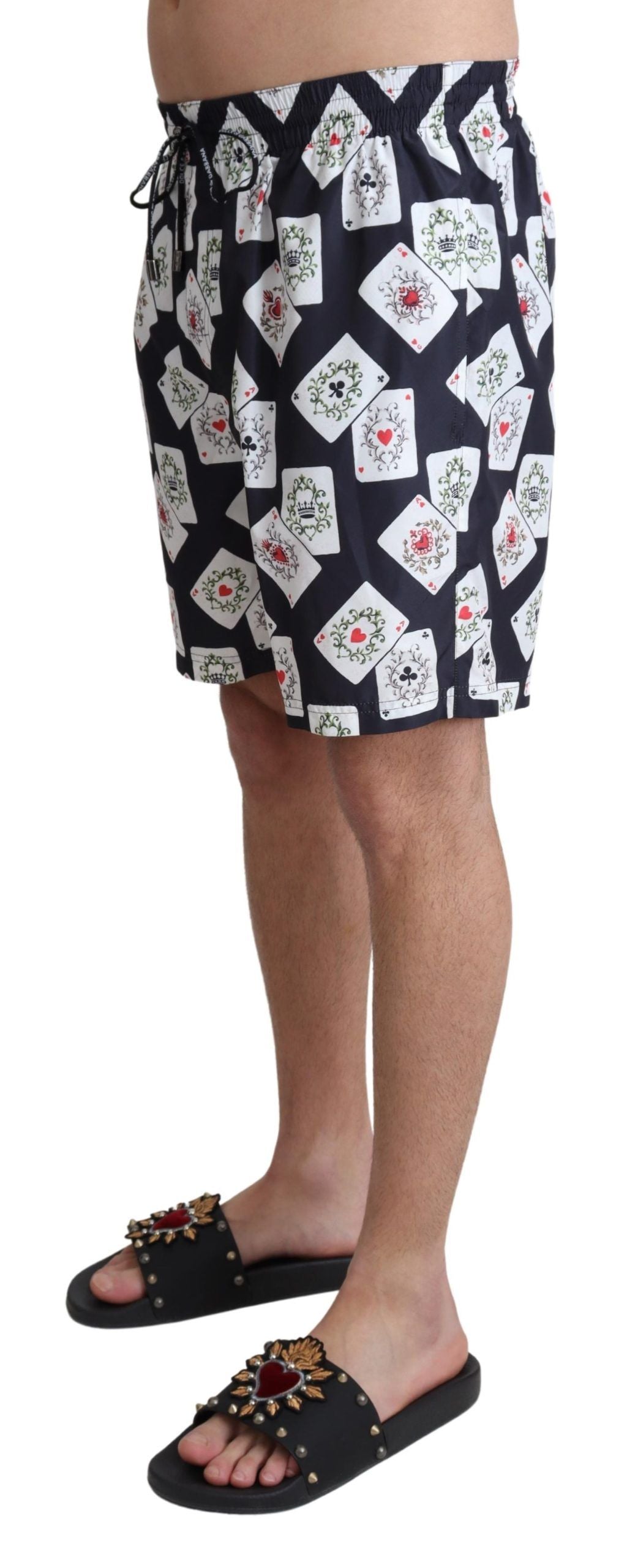 Dolce & Gabbana Black Card Deck Print Beachwear Swimshorts | Regal Royce