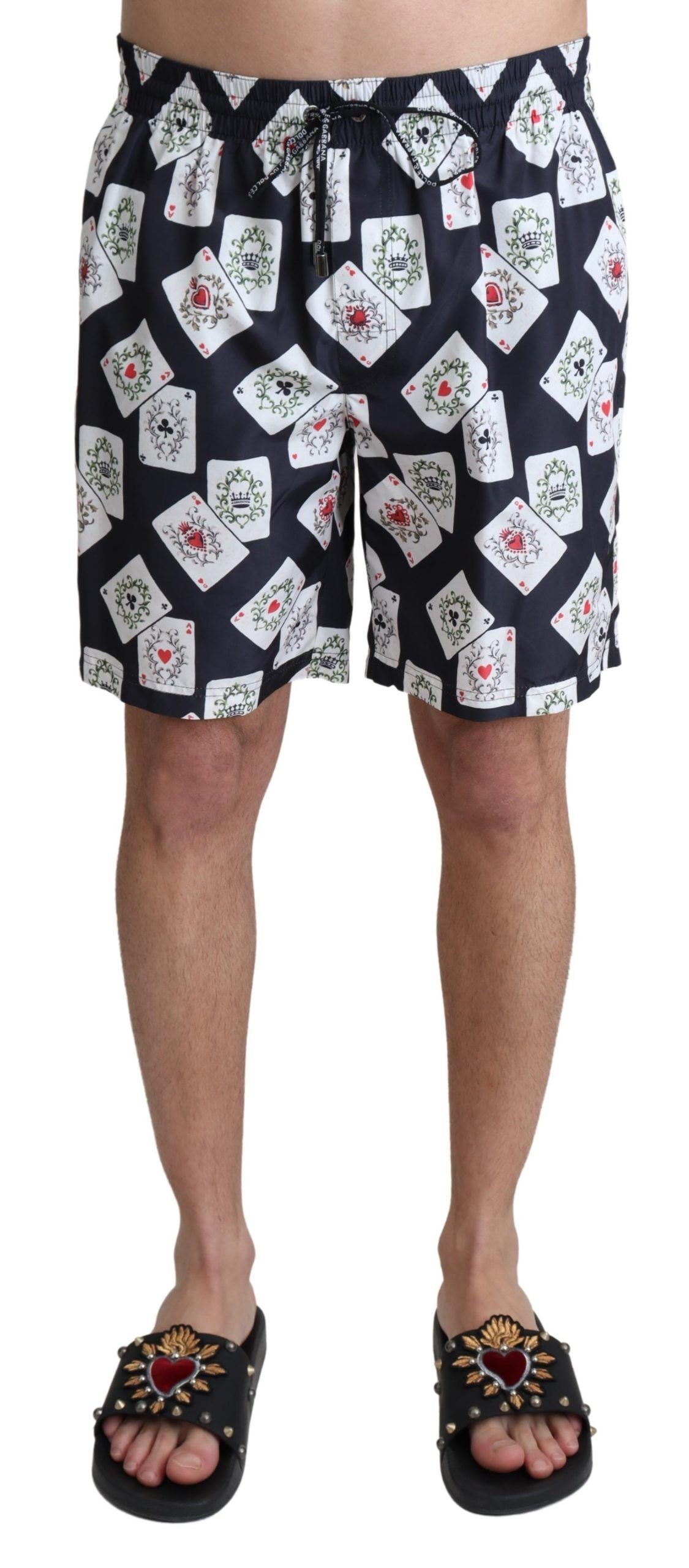 Dolce & Gabbana Black Card Deck Print Beachwear Swimshorts | Regal Royce