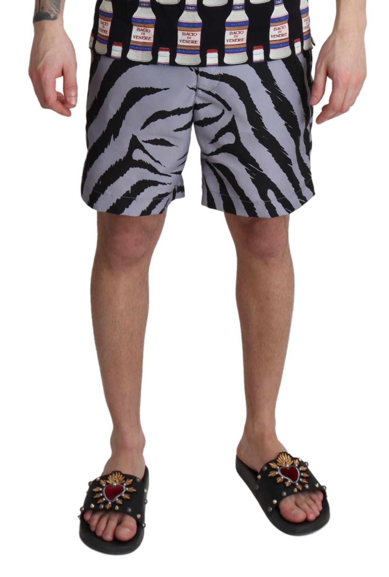 Dolce & Gabbana Gray Zebra Print Beachwear Shorts | Regal Royce