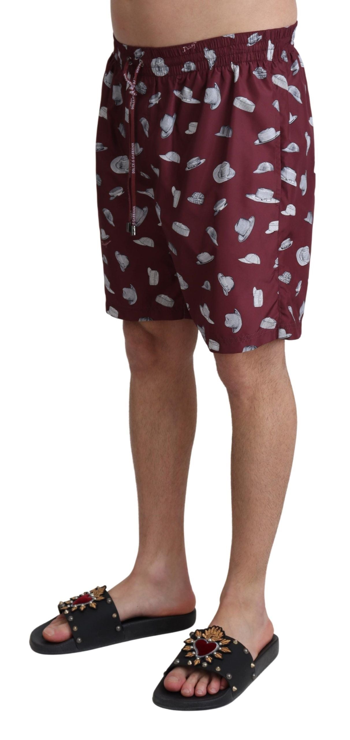 Dolce & Gabbana Maroon Hats Print Beachwear Shorts Swimwear | Regal Royce