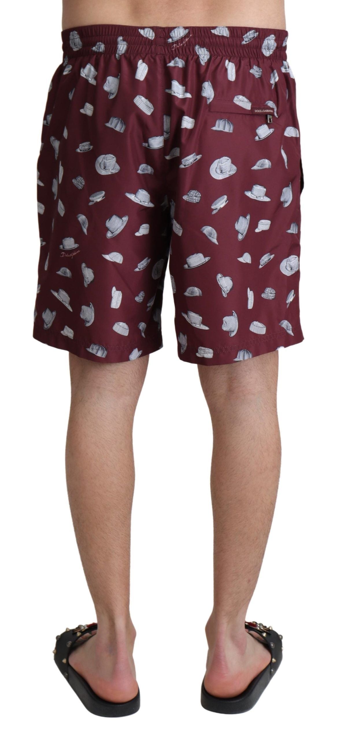 Dolce & Gabbana Maroon Hats Print Beachwear Shorts Swimwear | Regal Royce