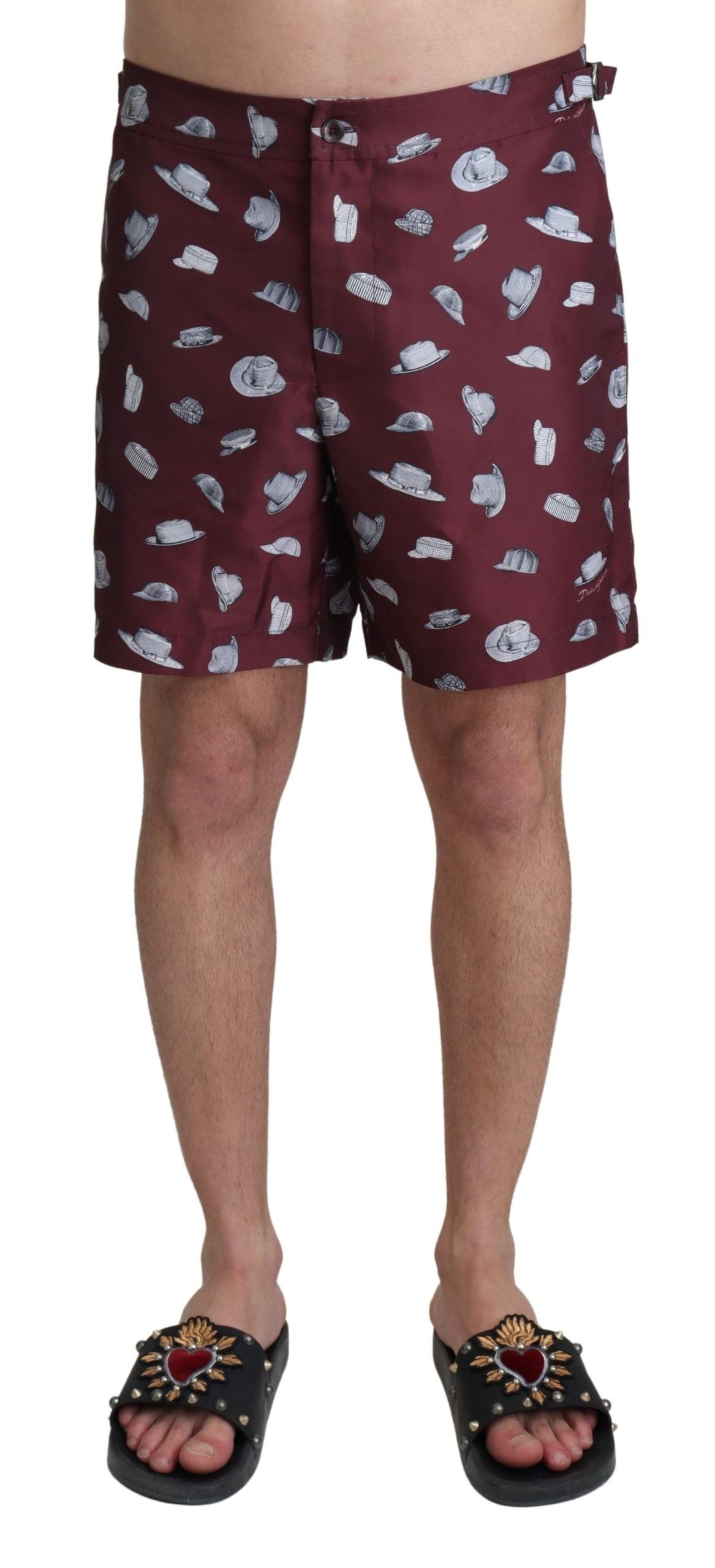 Dolce & Gabbana Maroon Hats Print Beachwear Shorts Swimwear | Regal Royce