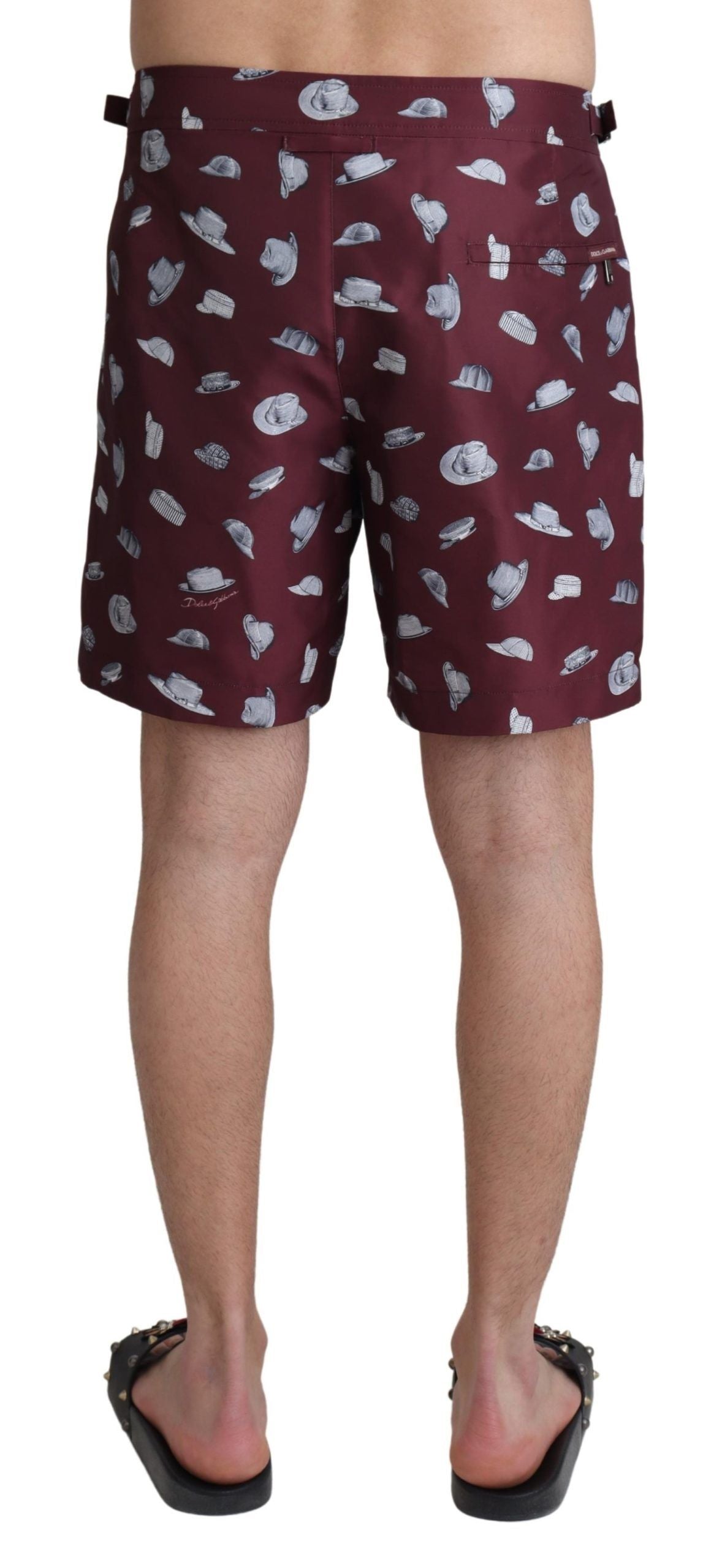 Dolce & Gabbana Maroon Hats Print Beachwear Shorts Swimwear | Regal Royce
