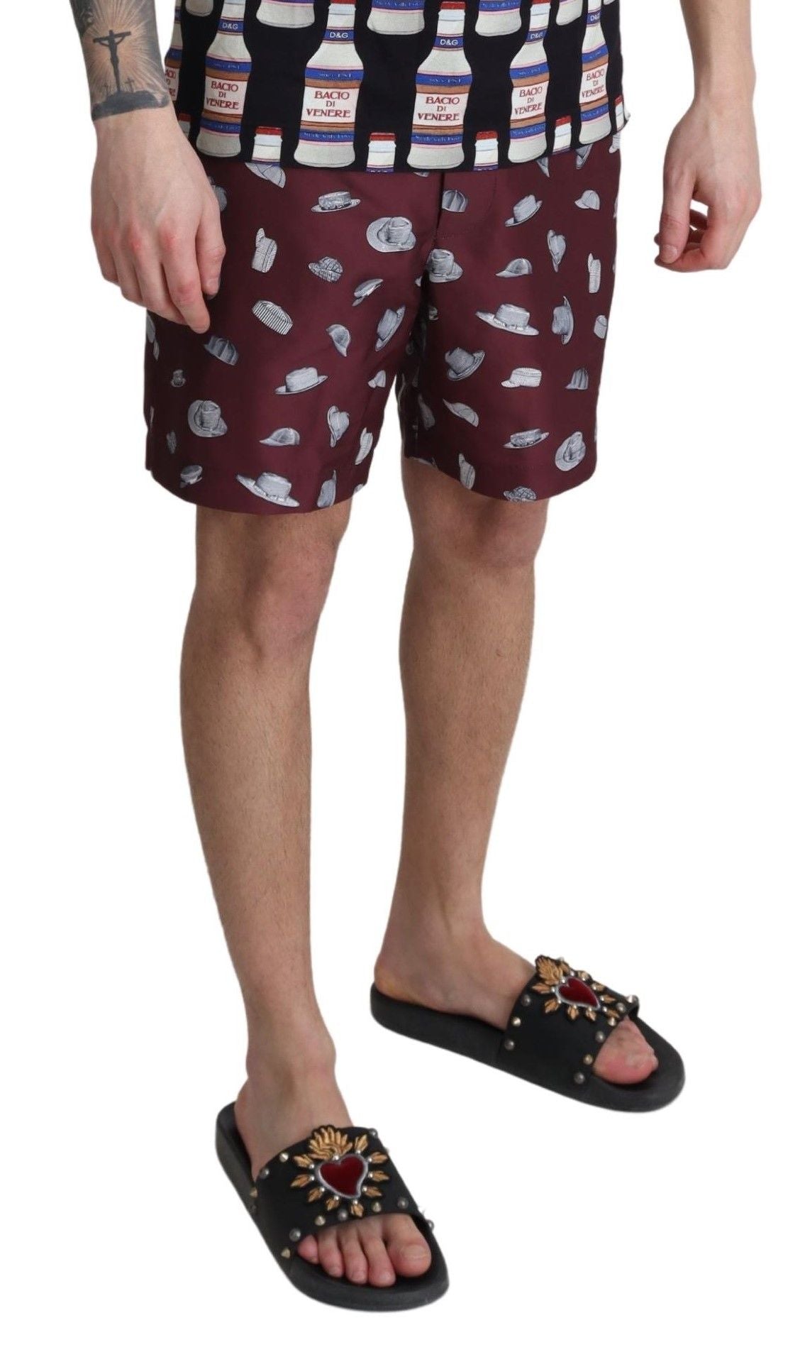 Dolce & Gabbana Maroon Hats Print Beachwear Shorts Swimwear | Regal Royce