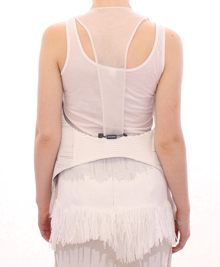 Arzu Kaprol White Lashes Open Back Vest Jacket | Regal Royce