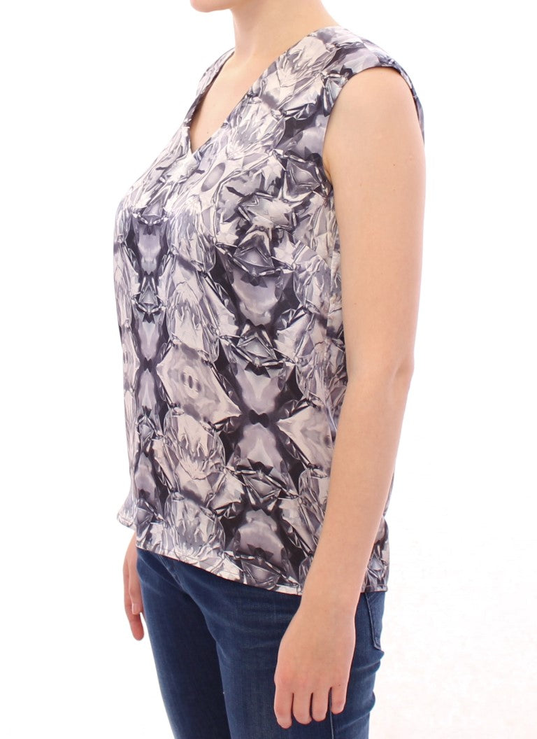 Arzu Kaprol Gray Blue Silk Sleeveless Top Shirt Blouse | Regal Royce