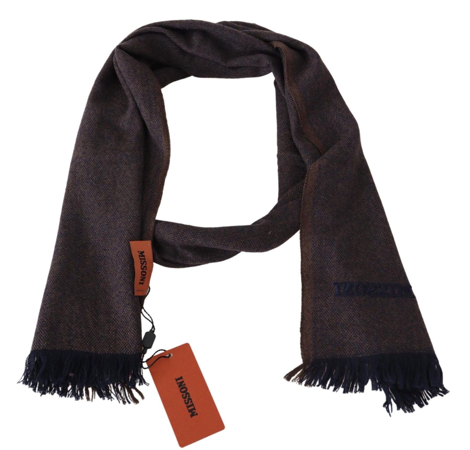 Missoni Brown 100% Cashmere Unisex Neck Wrap Fringes Scarf | Regal Royce