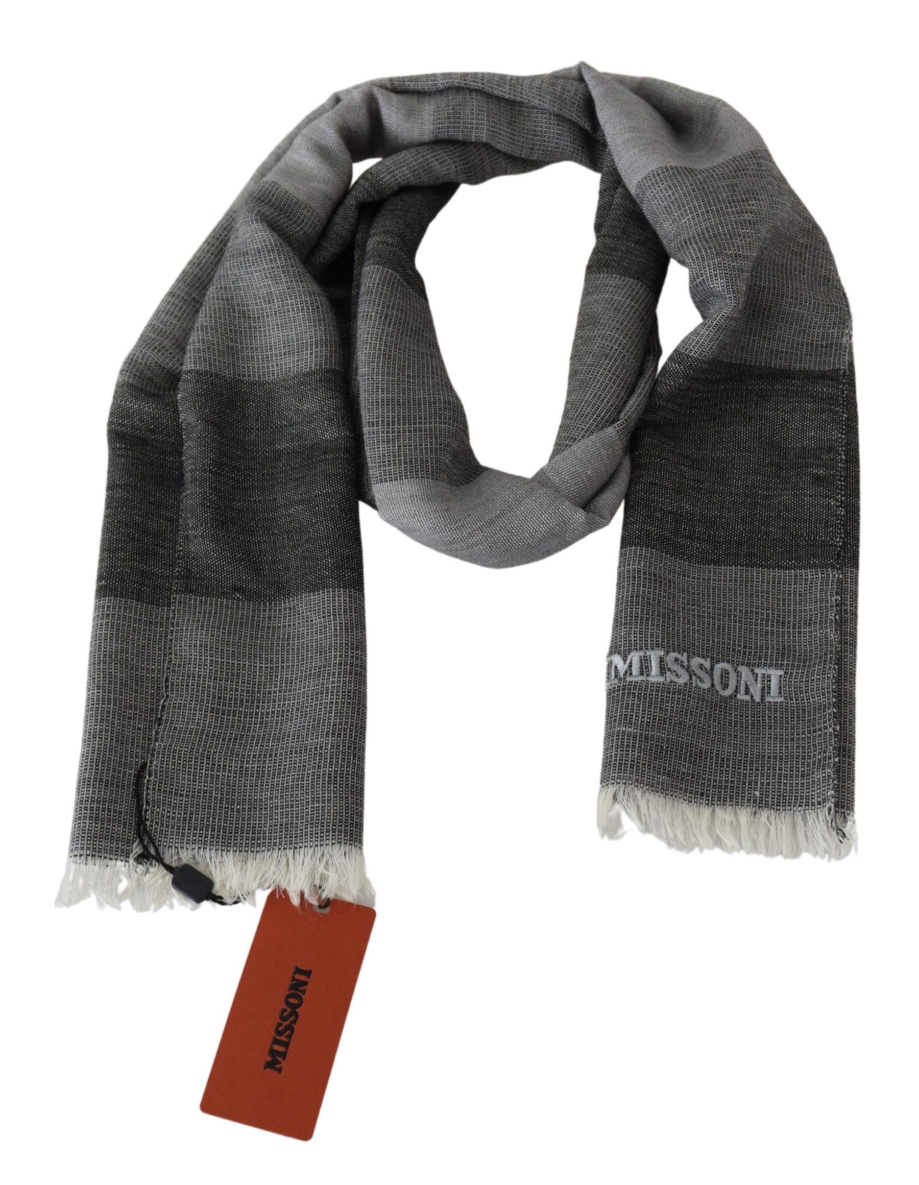 Missoni Gray Striped Wool Unisex Neck Wrap Fringes Scarf | Regal Royce