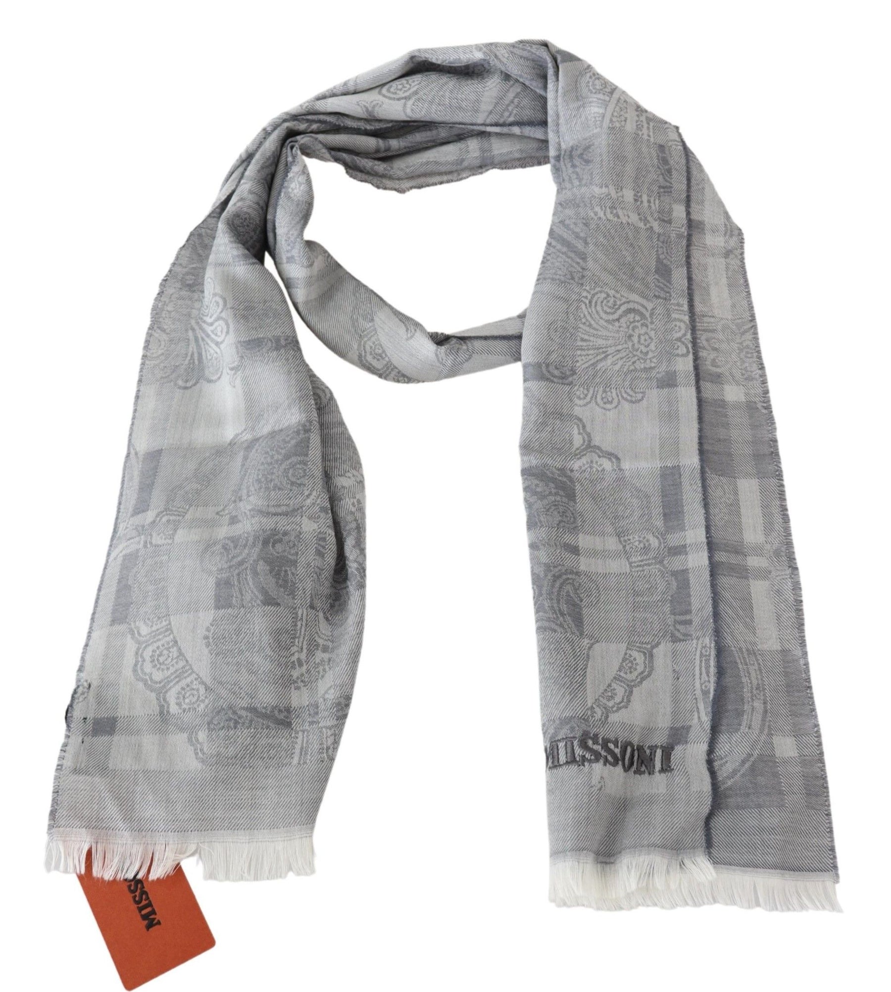 Missoni Gray Floral Wool Unisex Neck Wrap Fringes Scarf | Regal Royce