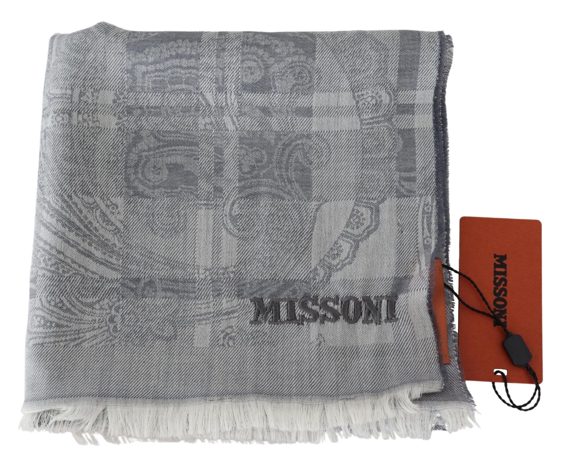 Missoni Gray Floral Wool Unisex Neck Wrap Fringes Scarf | Regal Royce