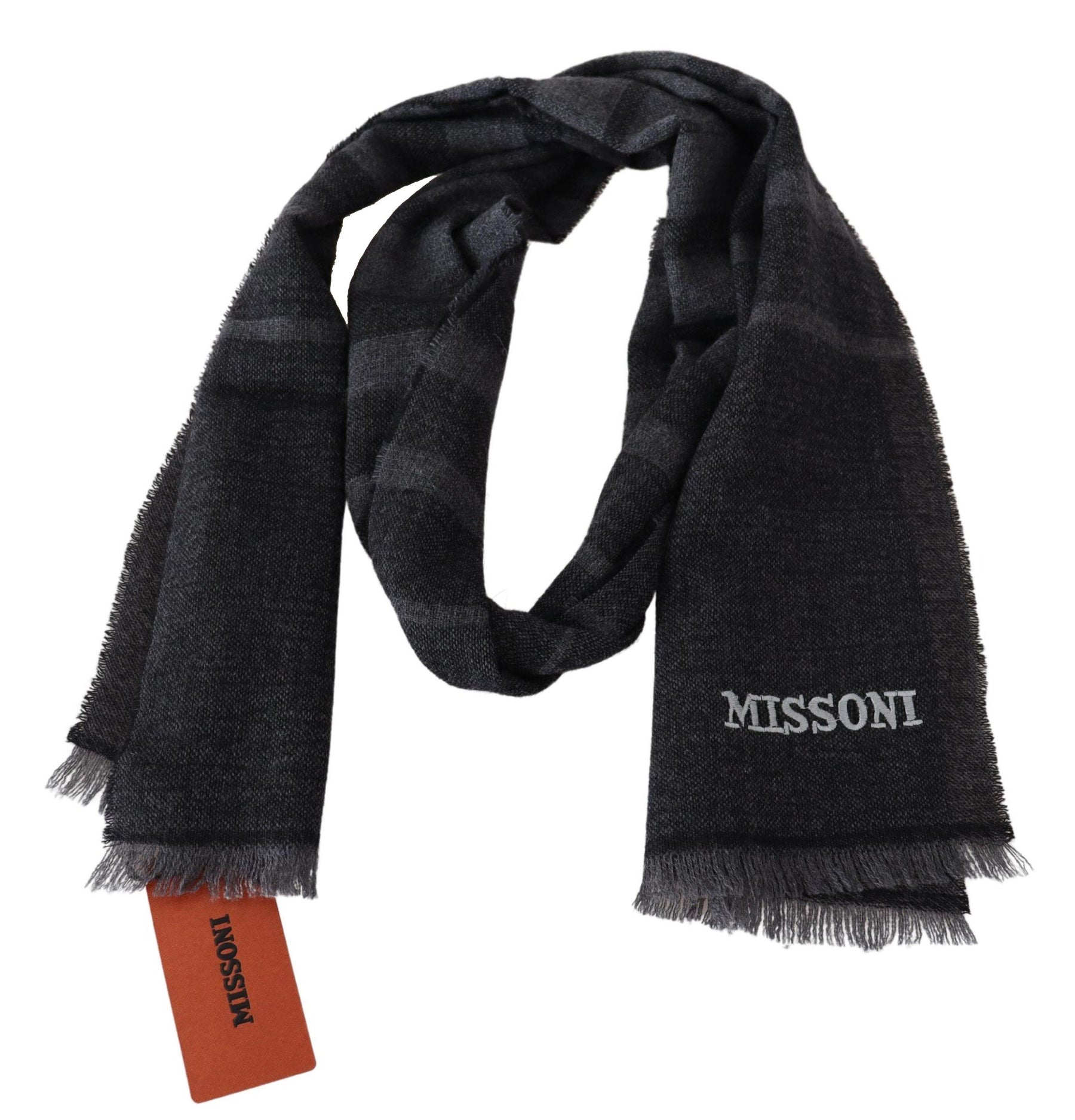 Missoni Black Striped Wool Unisex Neck Wrap Scarf | Regal Royce