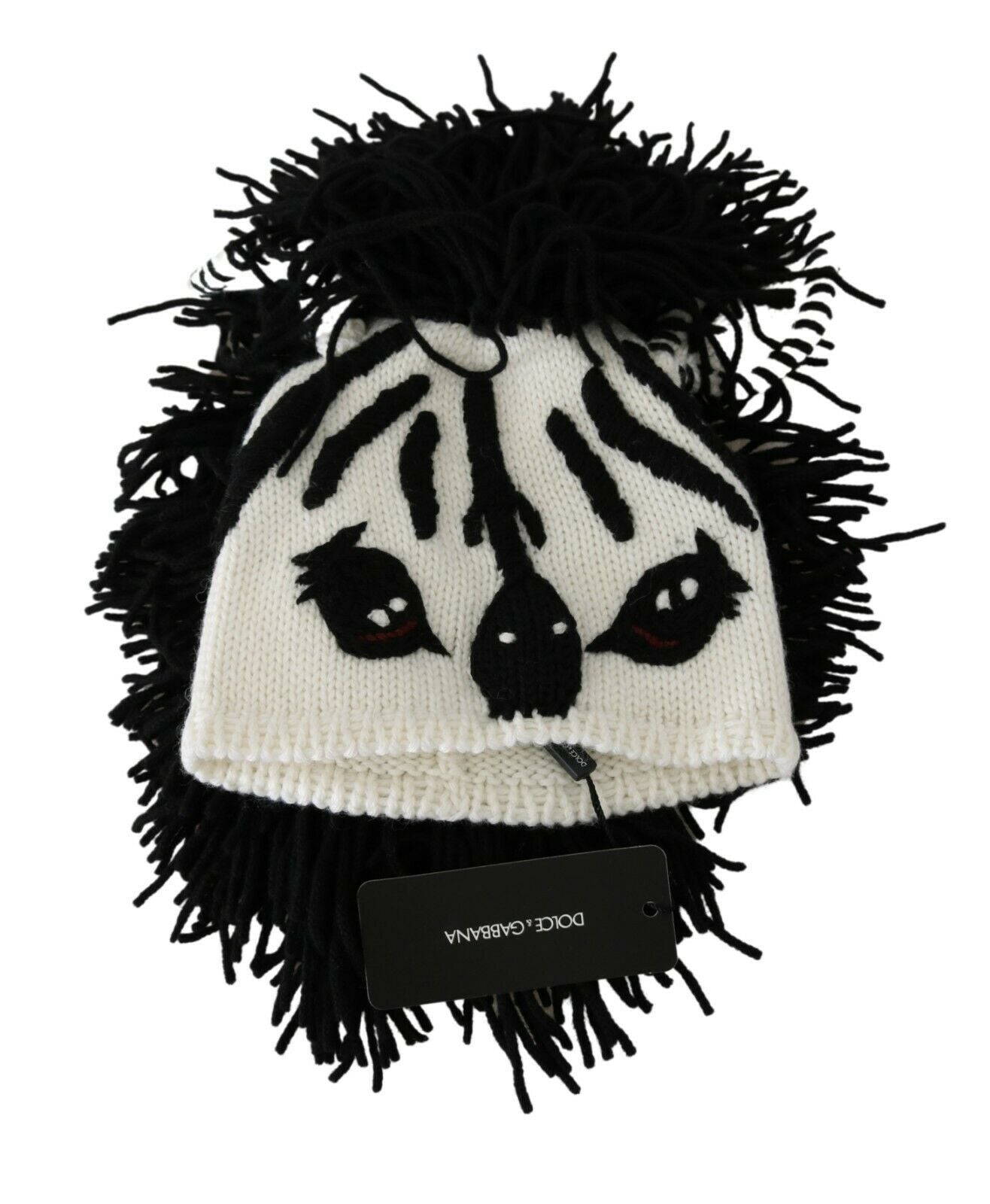 Dolce & Gabbana Black White Knitted Cashmere Animal Design Hat | Regal Royce