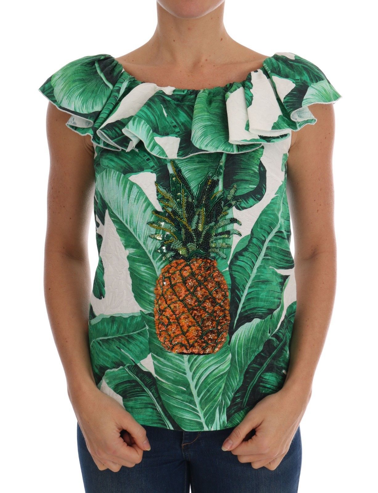 Dolce & Gabbana Pineapple Banana Sequins Blouse T-shirt | Regal Royce