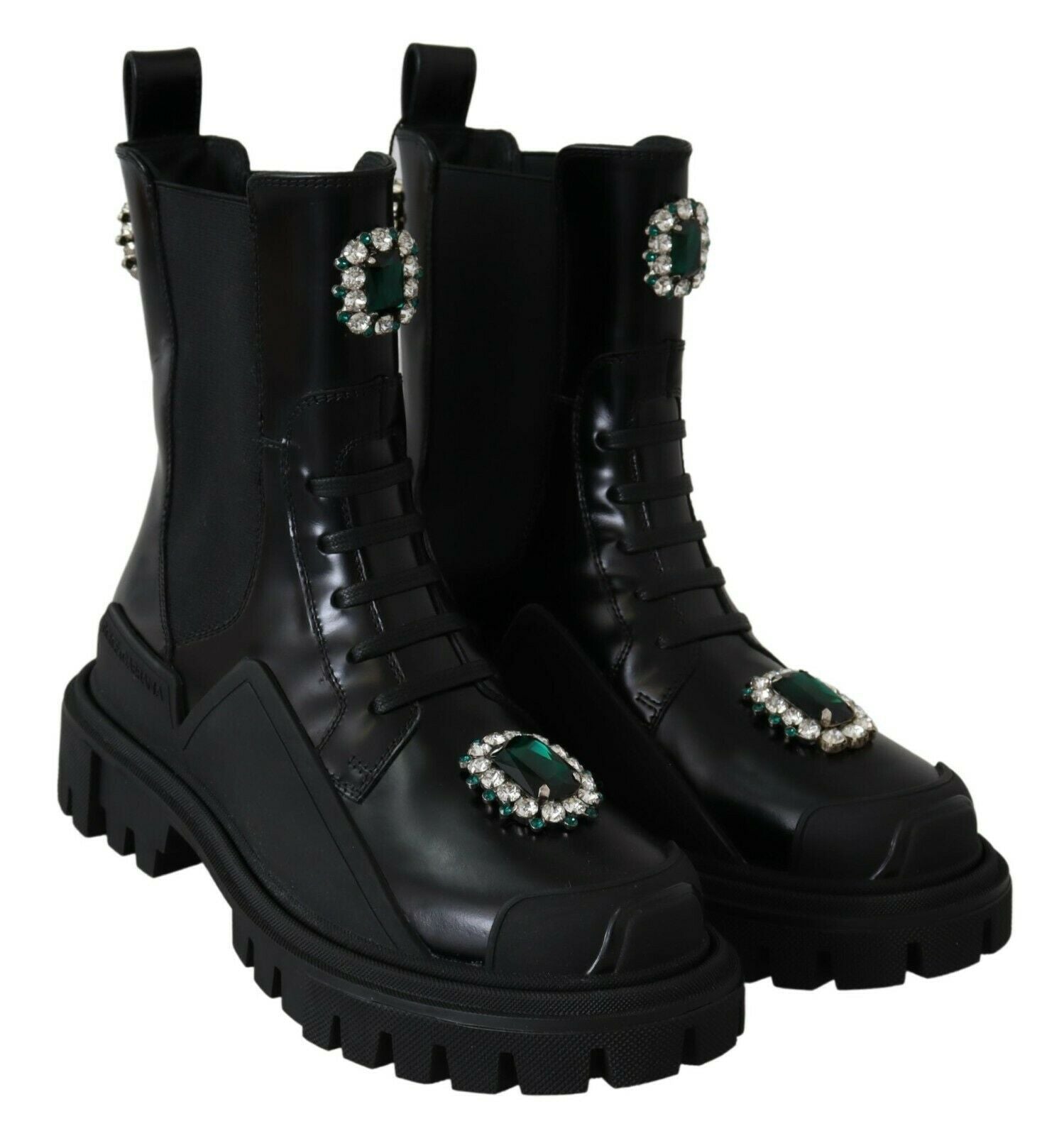 Dolce & Gabbana Black Leather Crystal Combat Boots | Regal Royce