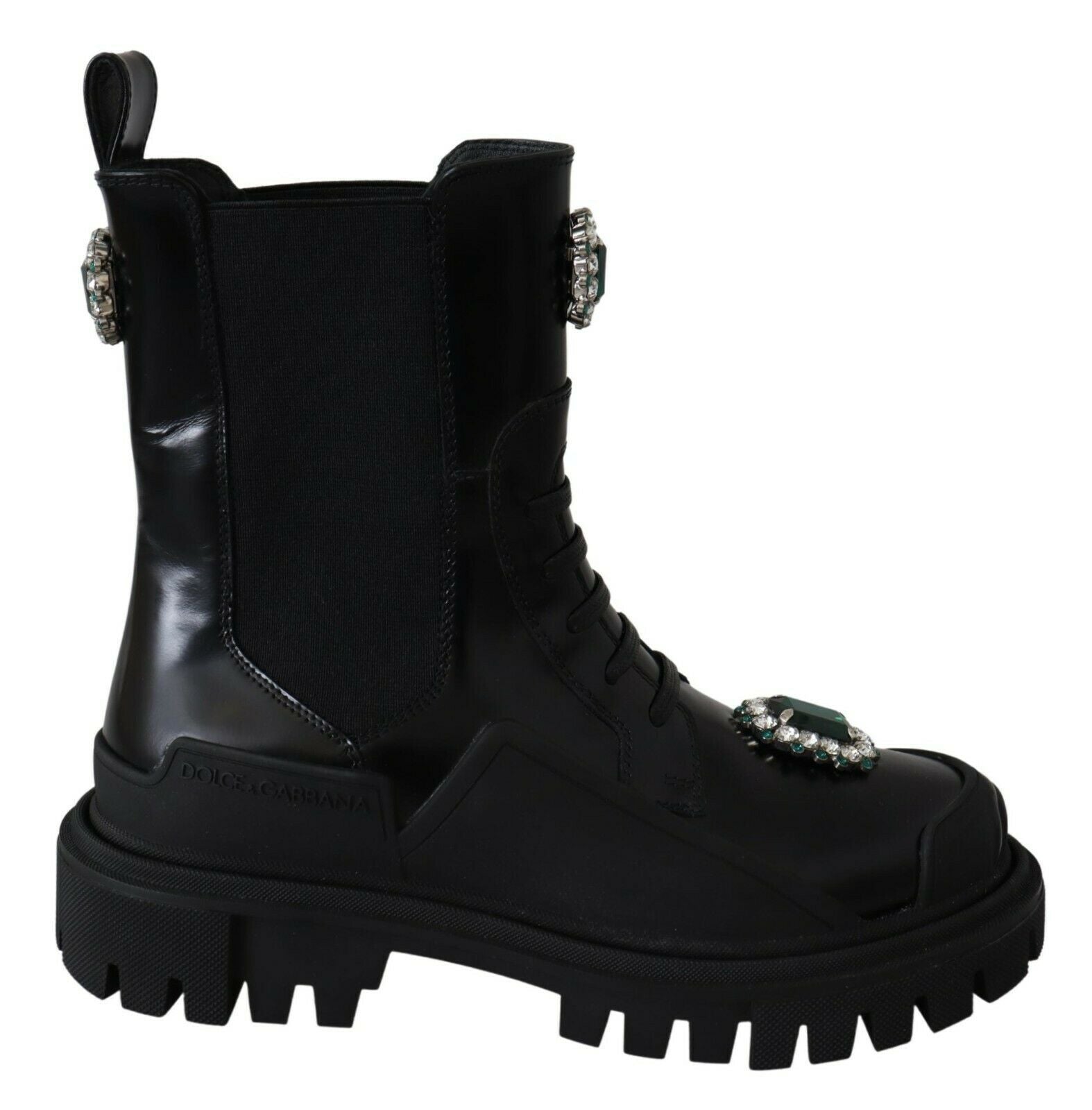 Dolce & Gabbana Black Leather Crystal Combat Boots | Regal Royce