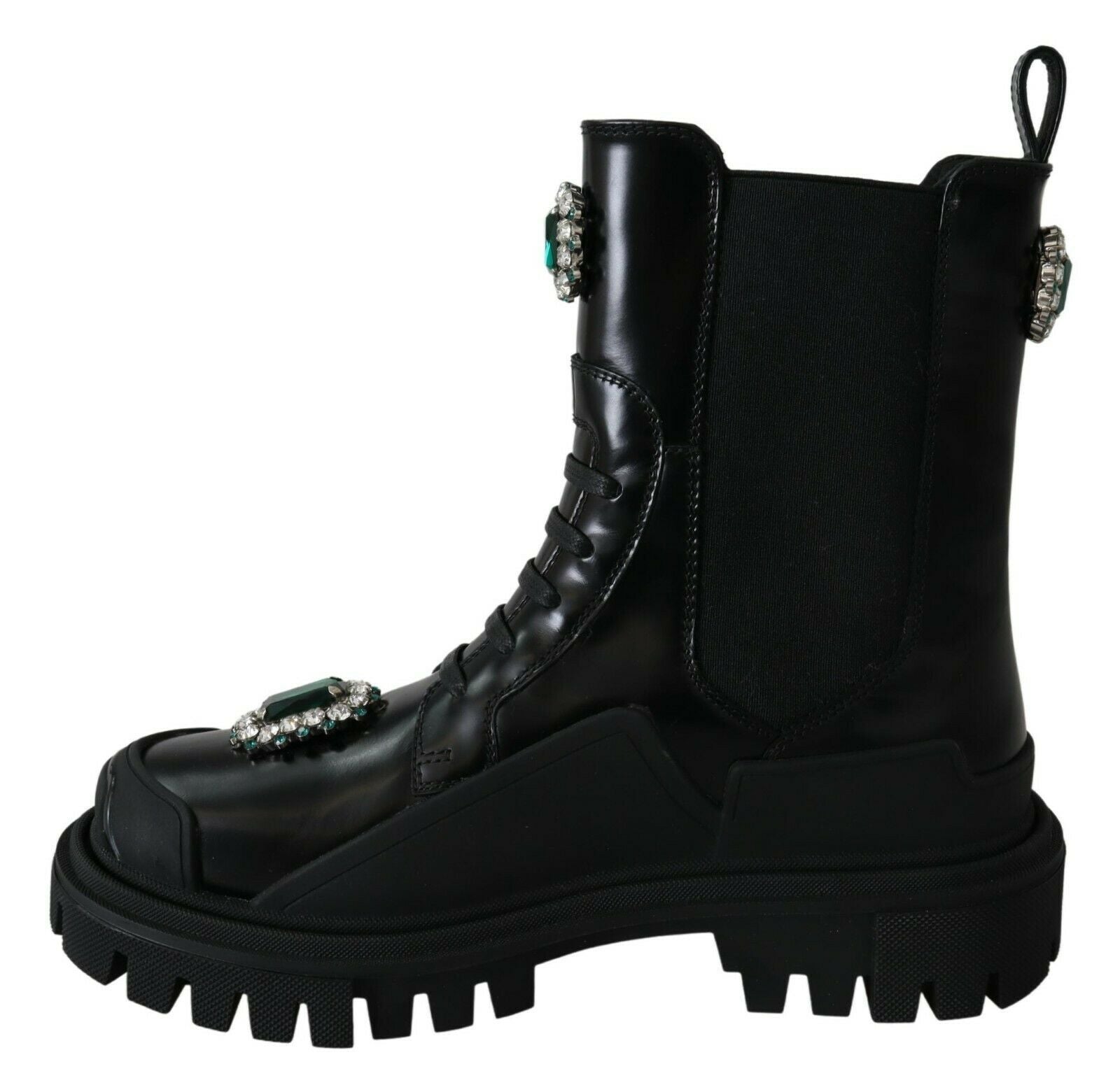 Dolce & Gabbana Black Leather Crystal Combat Boots | Regal Royce