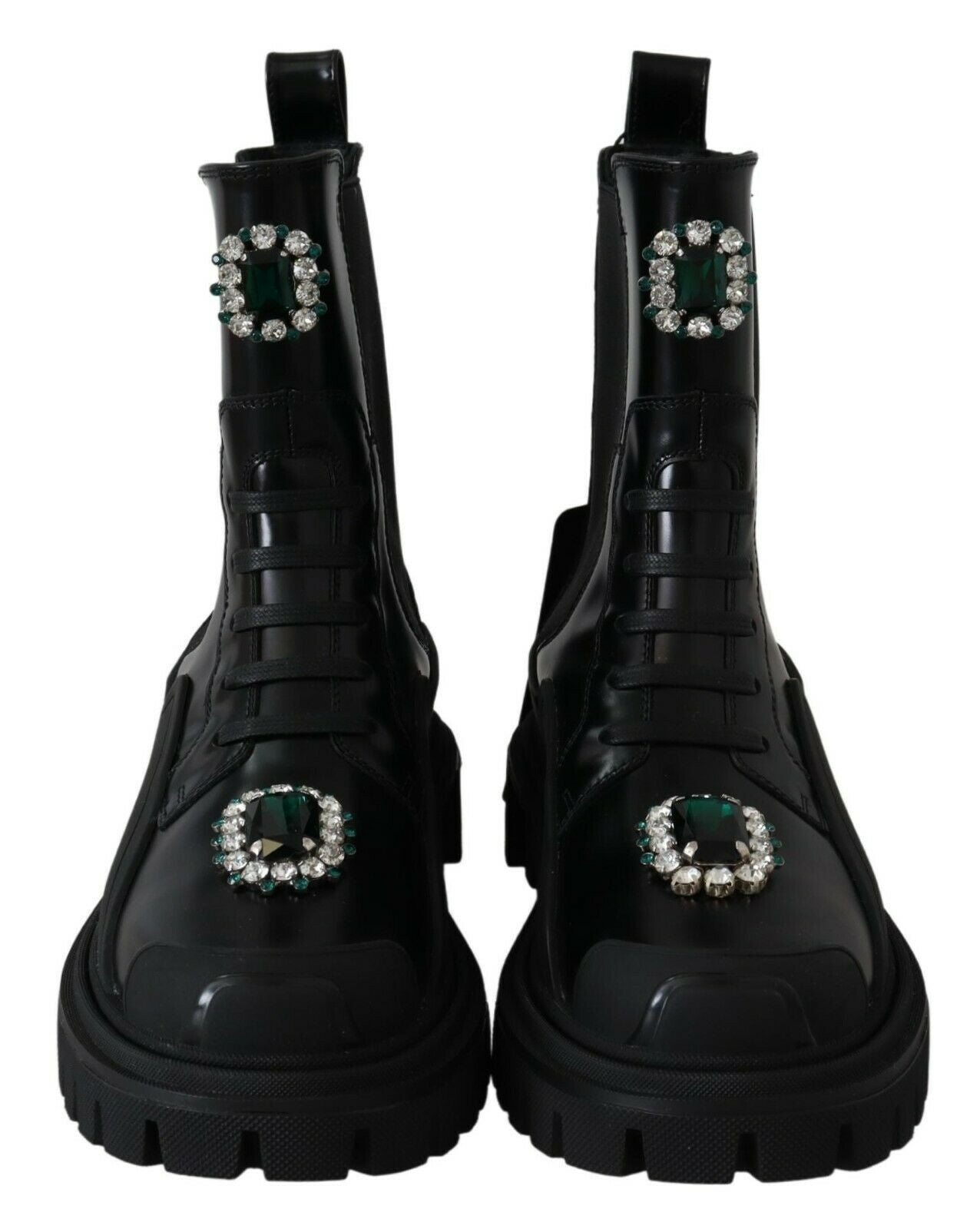 Dolce & Gabbana Black Leather Crystal Combat Boots | Regal Royce