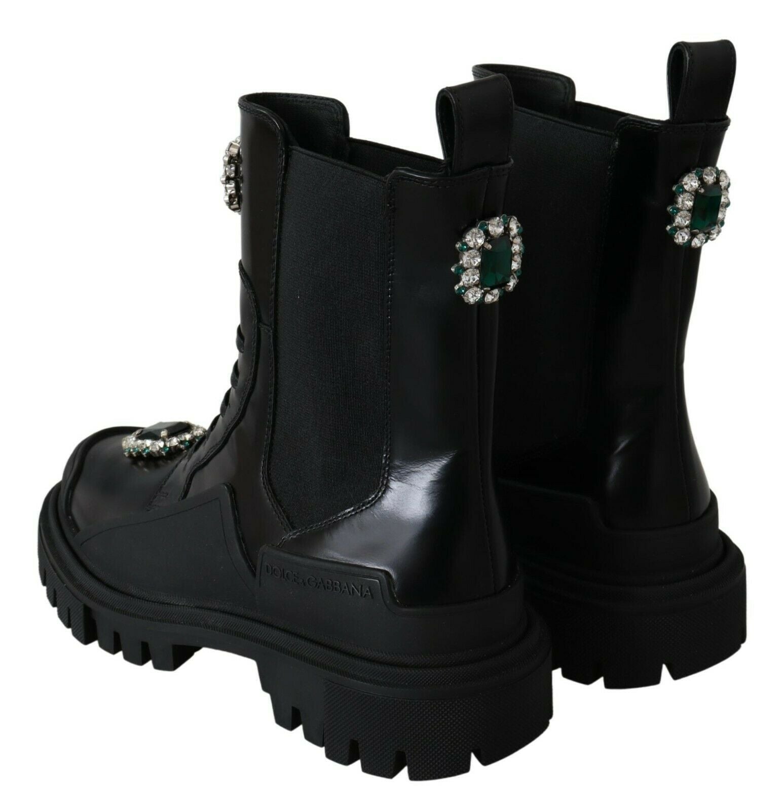 Dolce & Gabbana Black Leather Crystal Combat Boots | Regal Royce