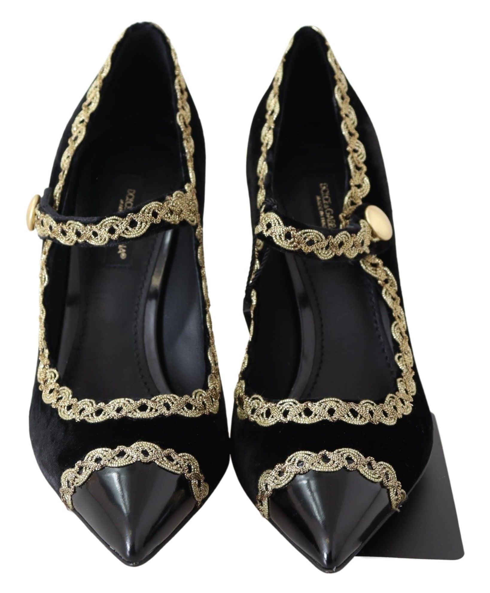 Dolce & Gabbana Black Velvet Gold Mary Janes Pumps | Regal Royce