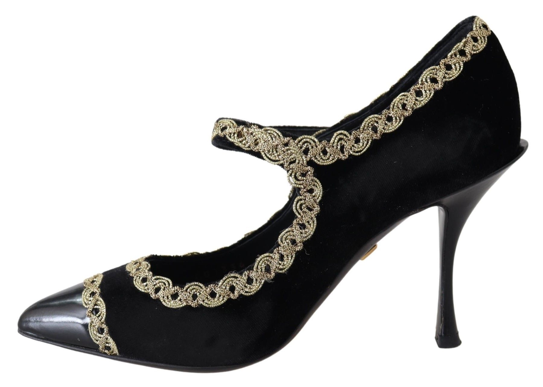 Dolce & Gabbana Black Velvet Gold Mary Janes Pumps | Regal Royce