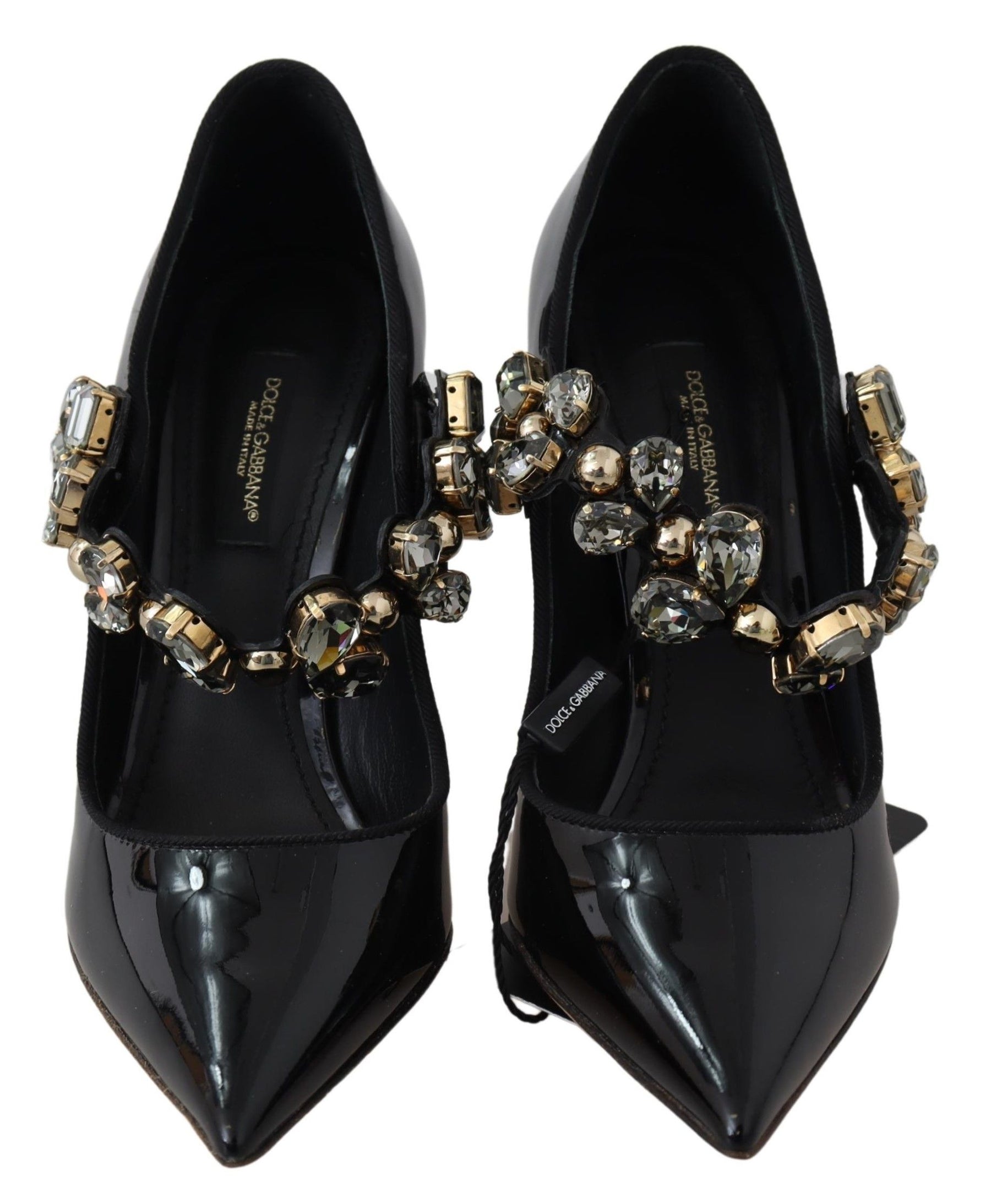 Dolce & Gabbana Black Leather Crystal Shoes Mary Jane Pumps | Regal Royce