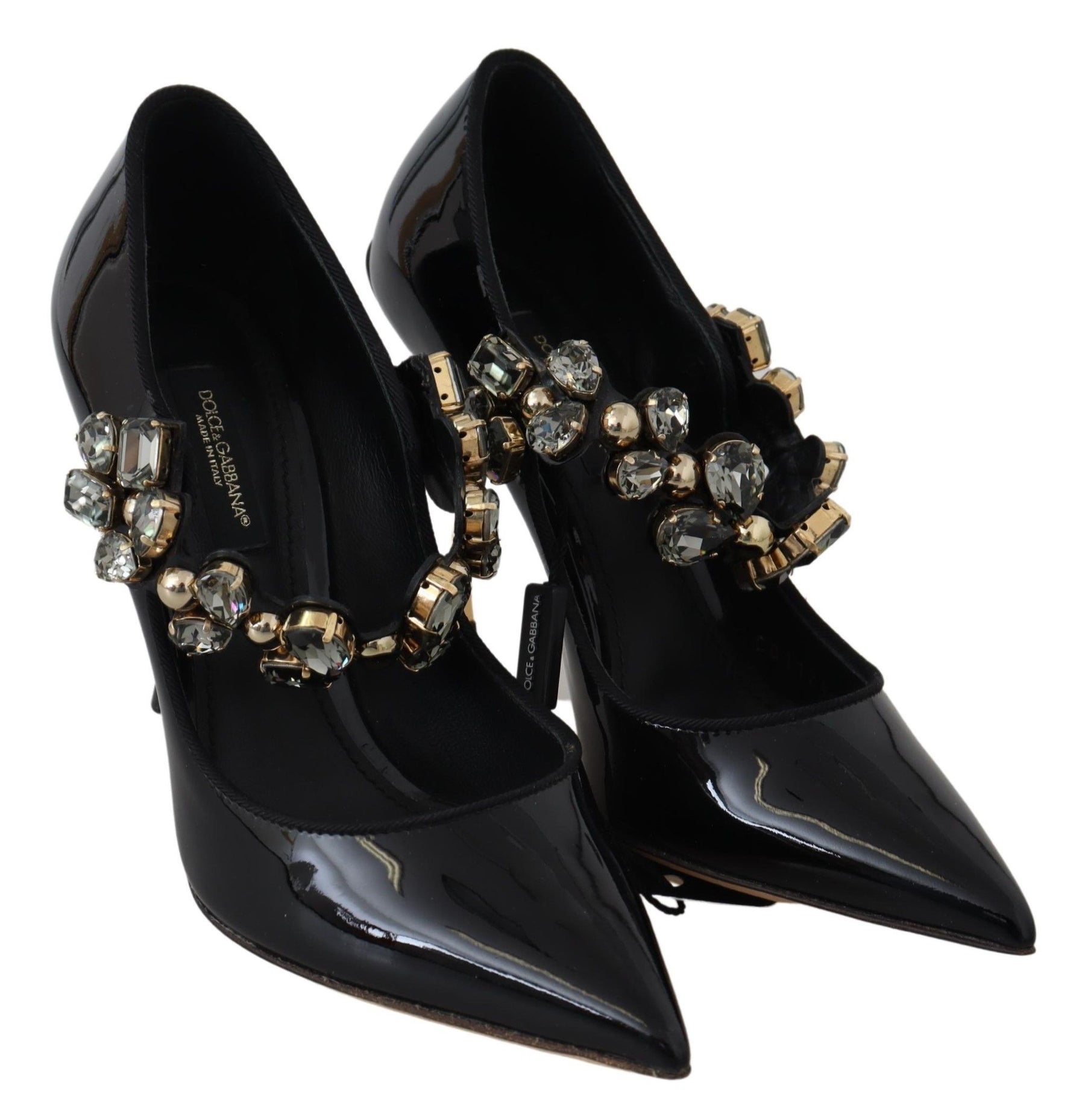 Dolce & Gabbana Black Leather Crystal Shoes Mary Jane Pumps | Regal Royce