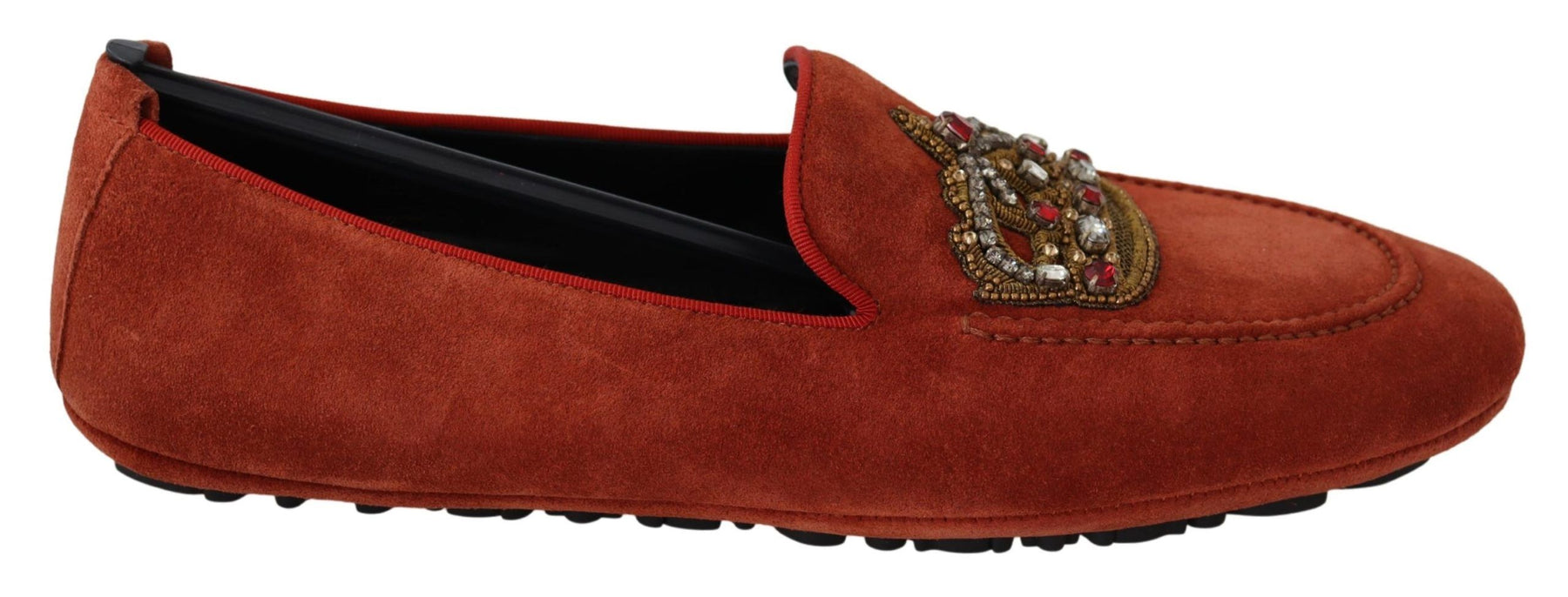 Dolce & Gabbana Orange Leather Crystal Crown  Loafers Shoes | Regal Royce