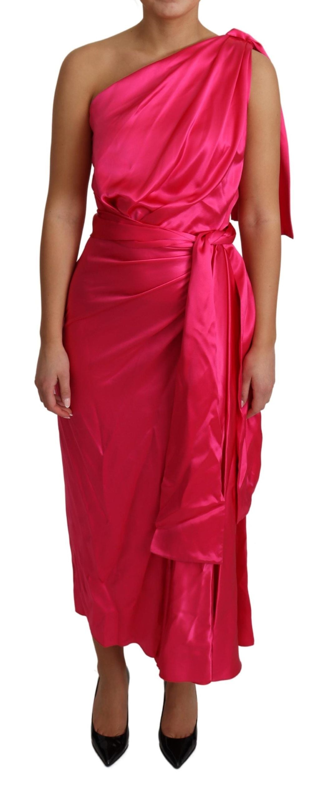 Dolce & Gabbana Dress Pink Fitted Cut One Shoulder Midi Dress | Regal Royce
