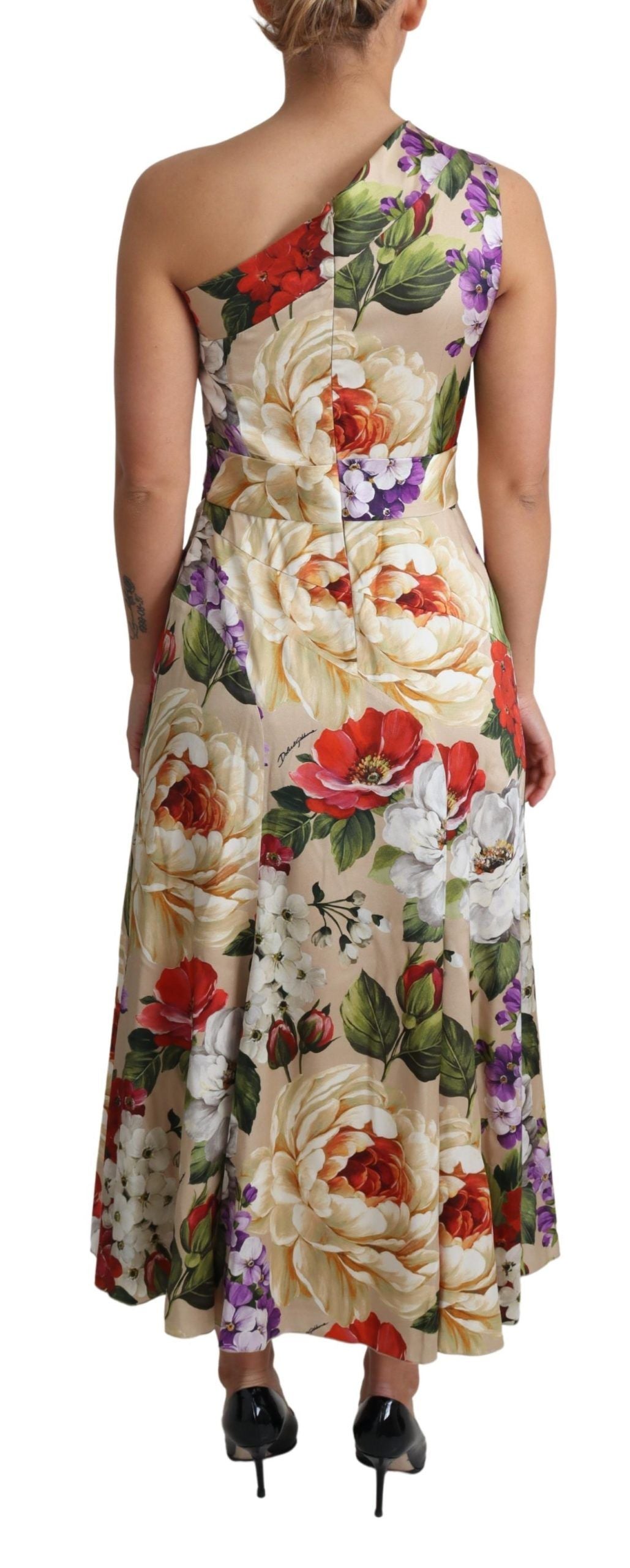 Dolce & Gabbana Print Silk Stretch One Shoulder Dress Floral | Regal Royce
