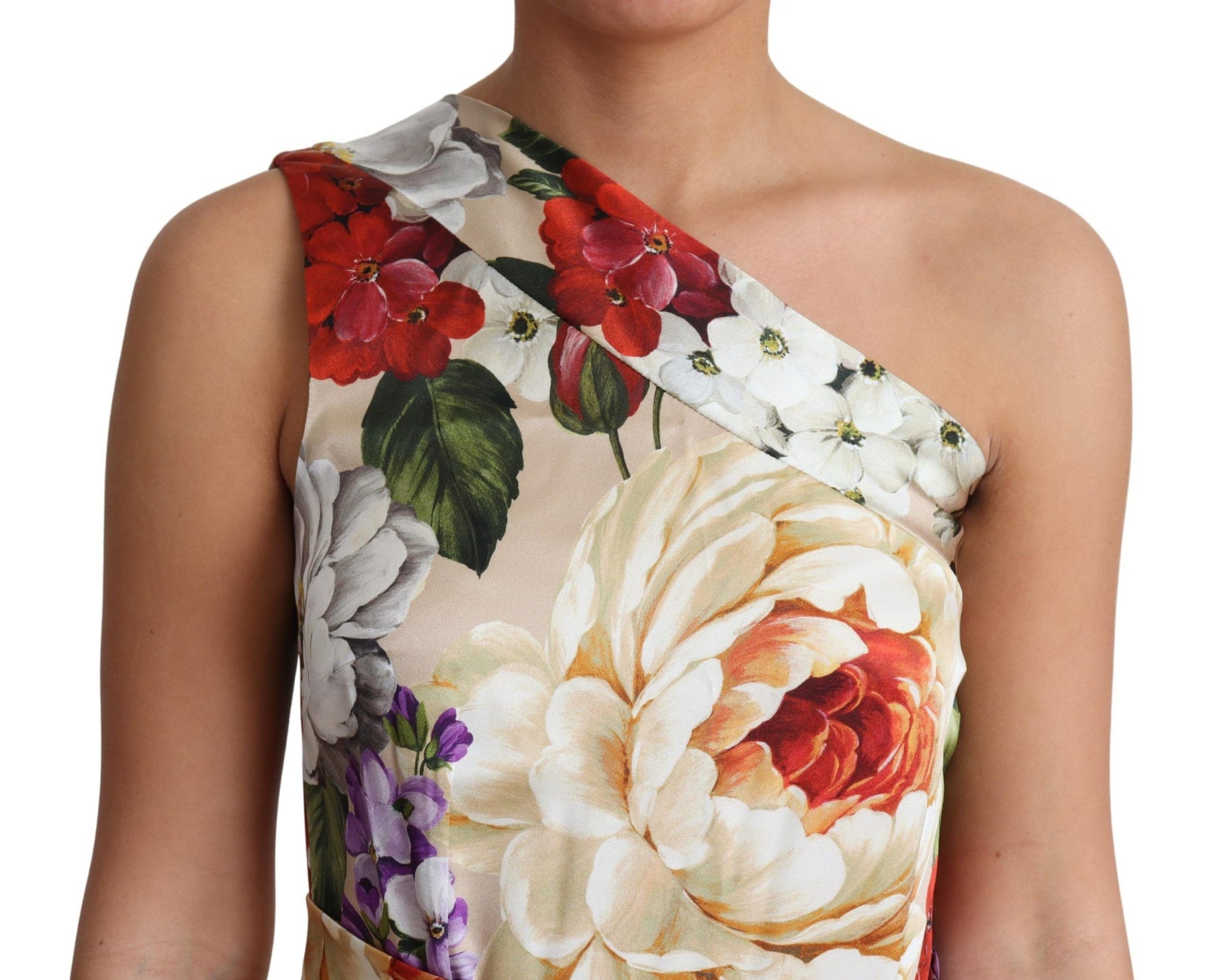 Dolce & Gabbana Print Silk Stretch One Shoulder Dress Floral | Regal Royce