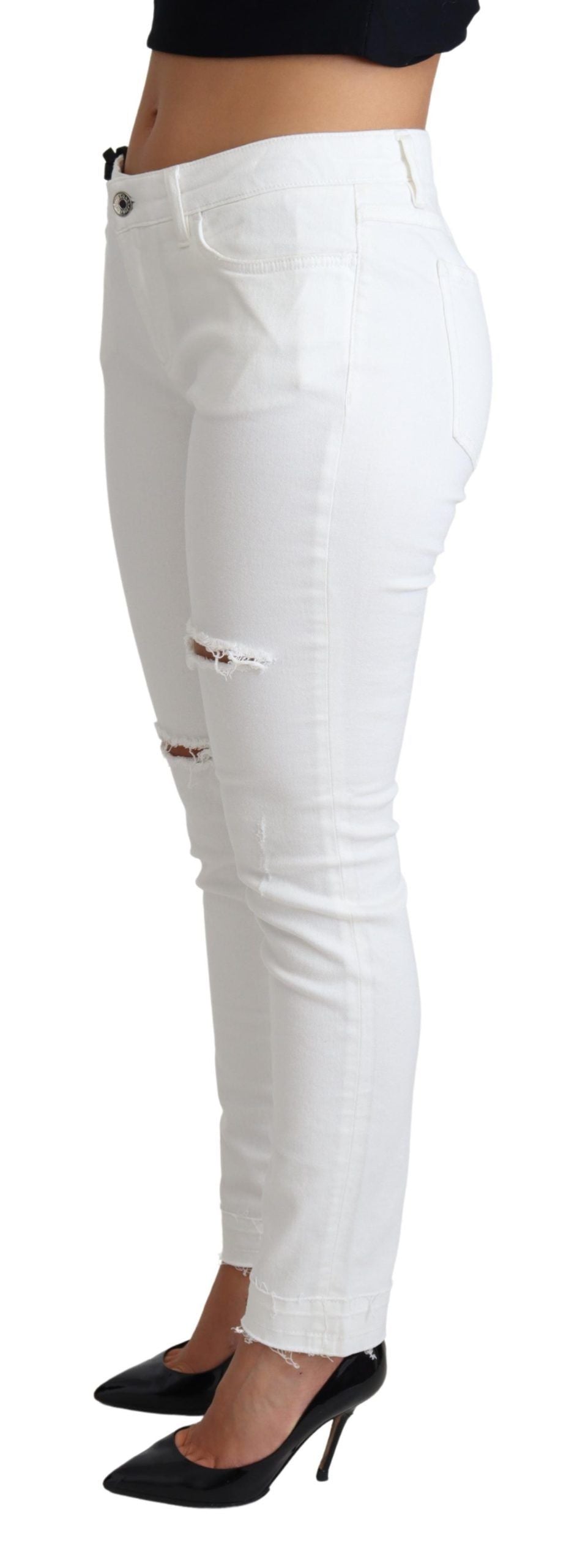 Dolce & Gabbana White Tattered Skinny Denim Cotton Stretch Jeans | Regal Royce