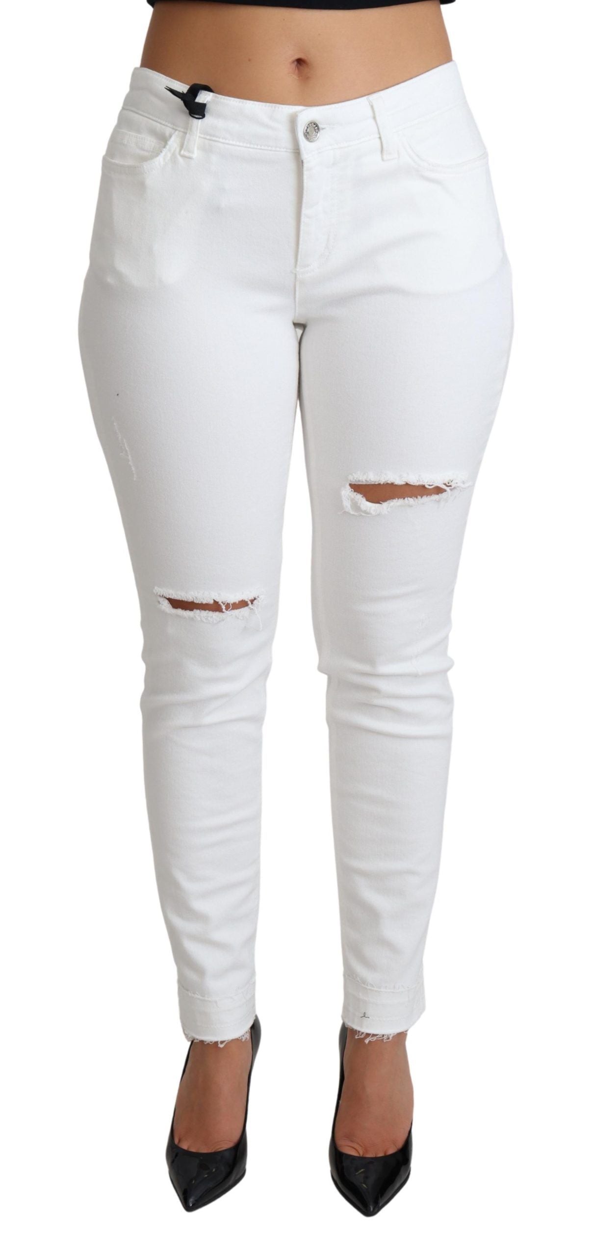 Dolce & Gabbana White Tattered Skinny Denim Cotton Stretch Jeans | Regal Royce
