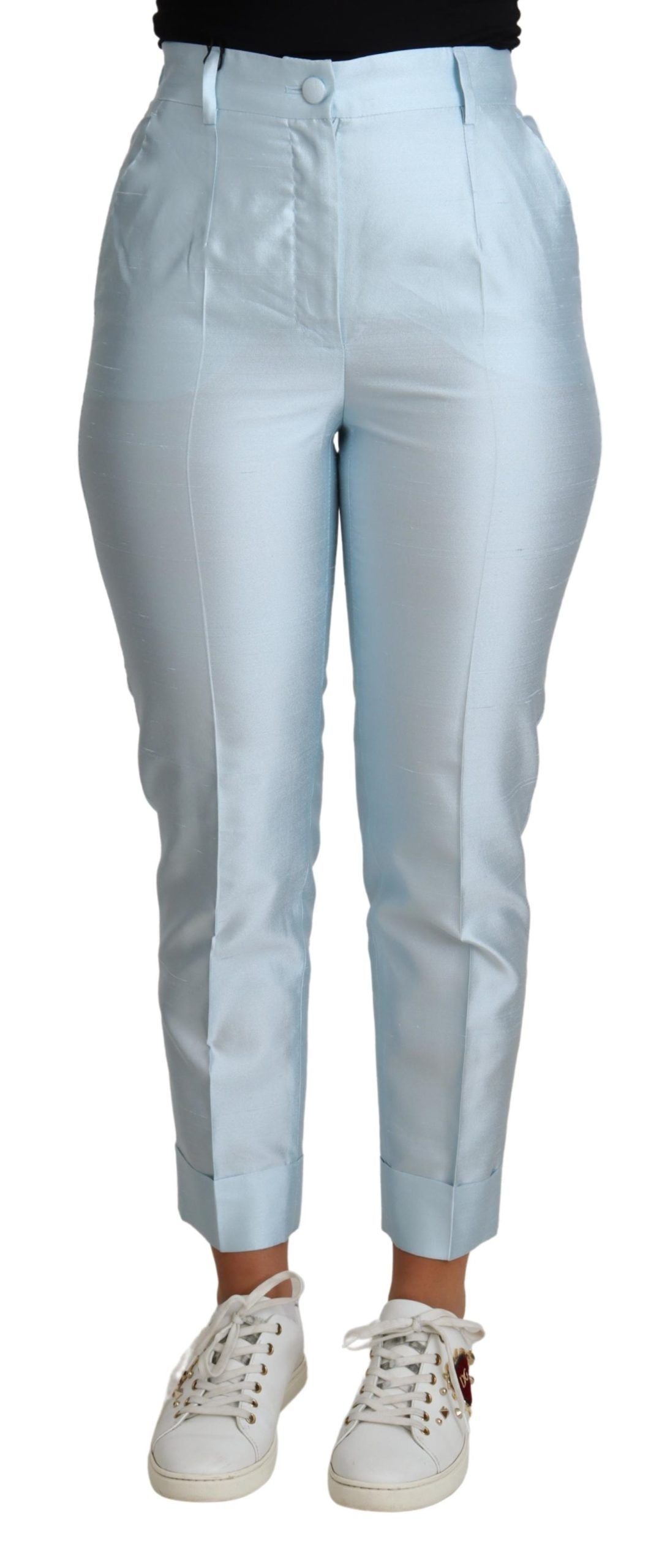 Dolce & Gabbana Light Blue Silk Cropped Tapered Trouser Pants | Regal Royce