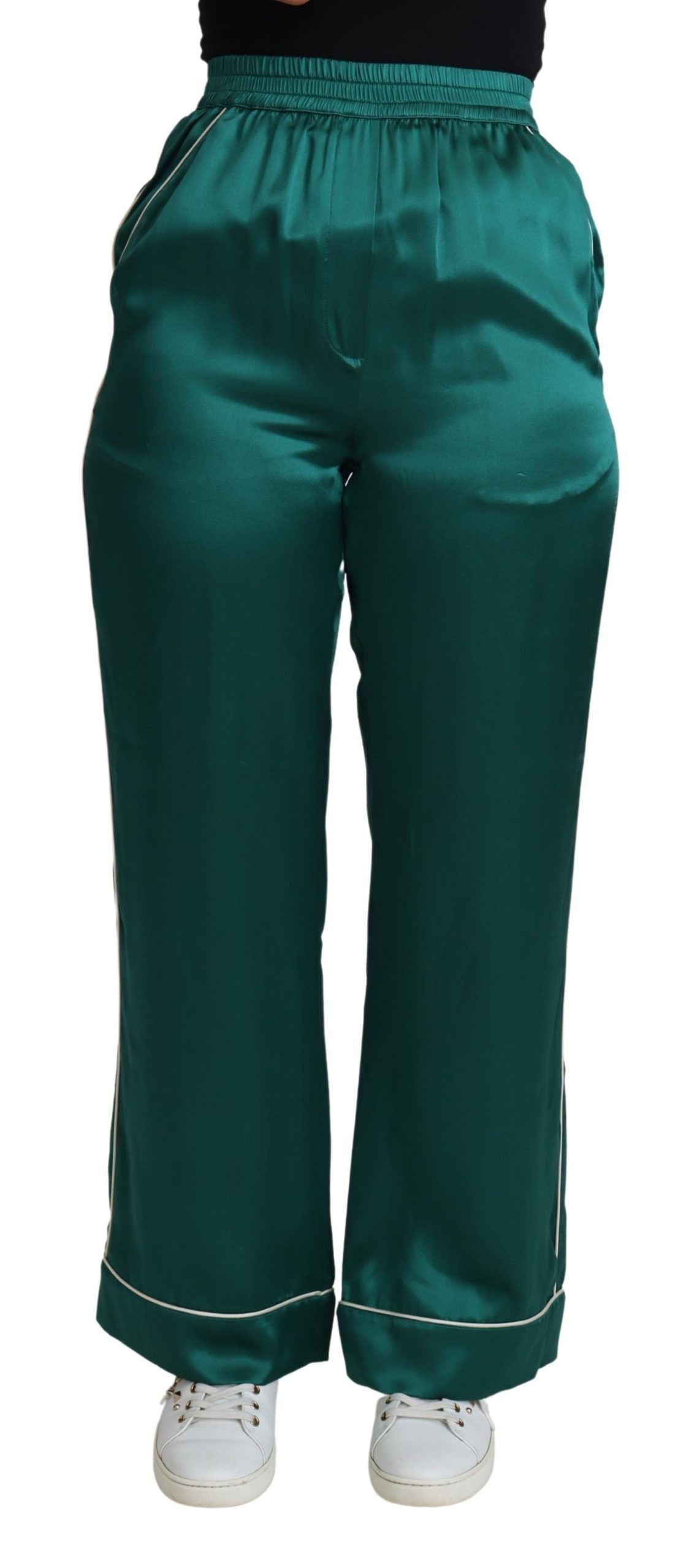 Dolce & Gabbana Green High Waist Pajama Trouser Silk Pant | Regal Royce