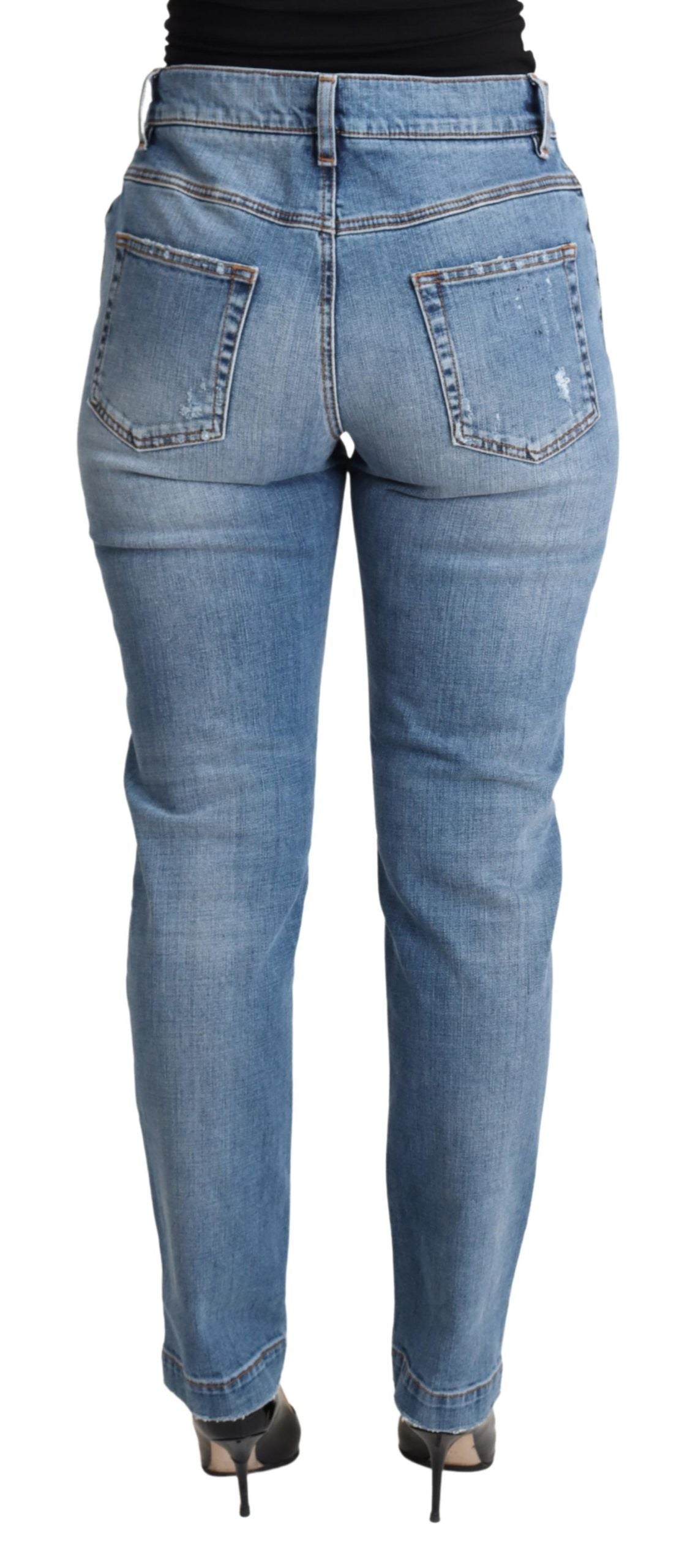 Dolce & Gabbana Blue Tattered Skinny Denim Cotton Blend Jeans | Regal Royce